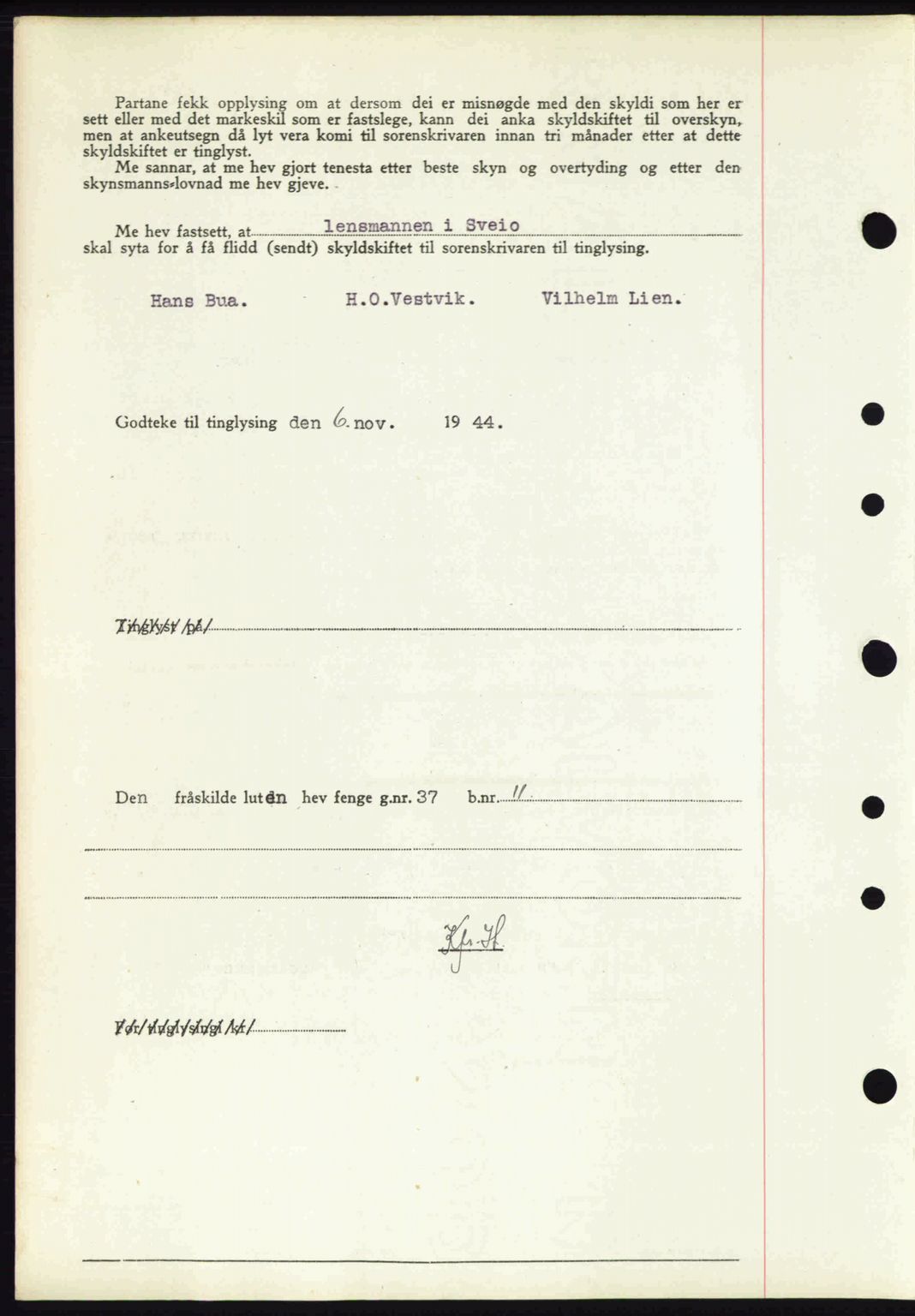 Sunnhordland sorenskrivar, AV/SAB-A-2401: Pantebok nr. A76, 1944-1945, Dagboknr: 1565/1944