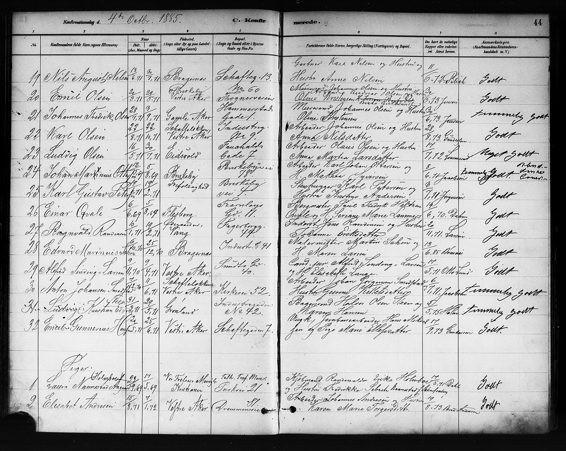 Uranienborg prestekontor Kirkebøker, AV/SAO-A-10877/F/Fa/L0002: Ministerialbok nr. 2, 1880-1896, s. 44