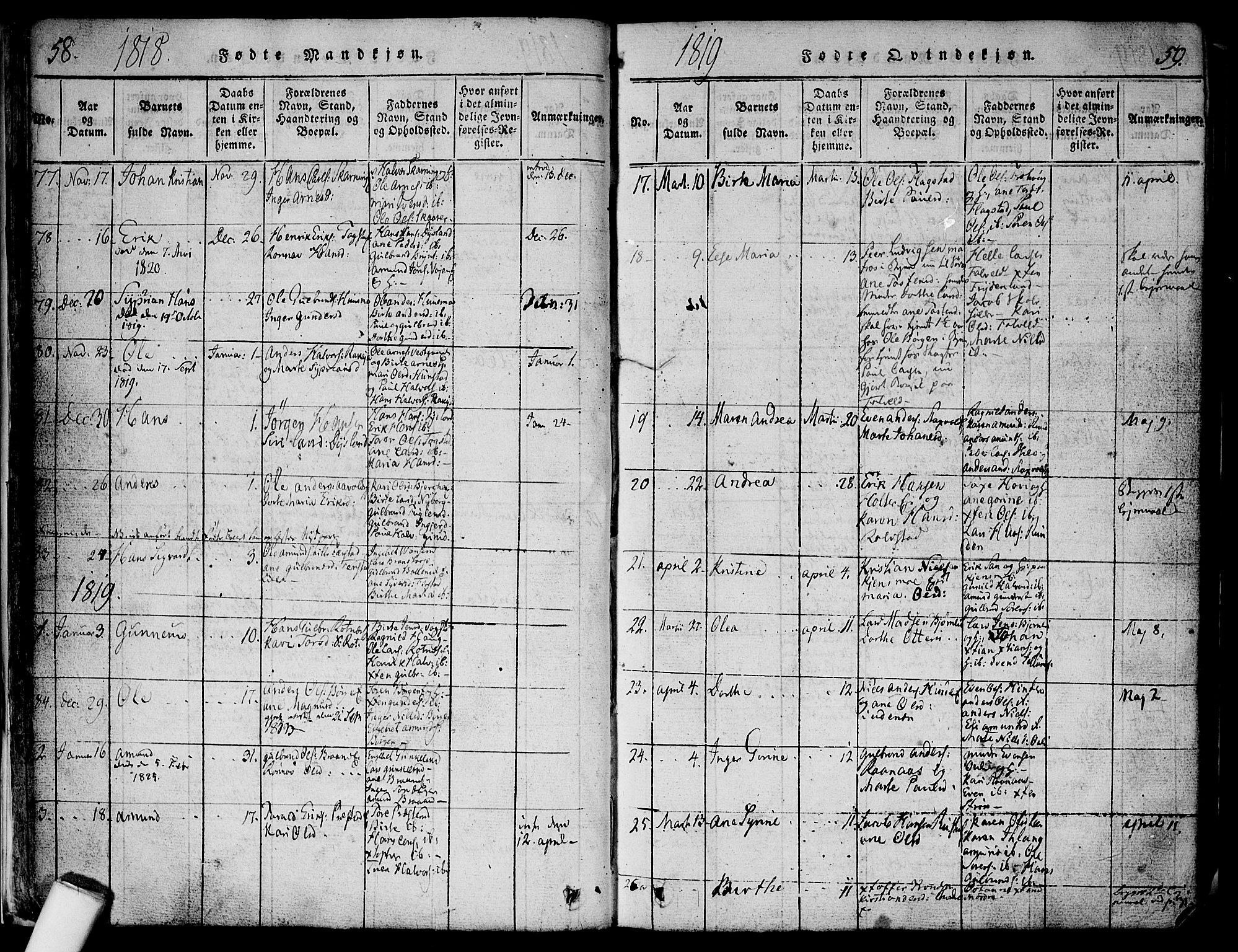 Nes prestekontor Kirkebøker, AV/SAO-A-10410/F/Fa/L0005: Ministerialbok nr. I 5, 1815-1835, s. 58-59