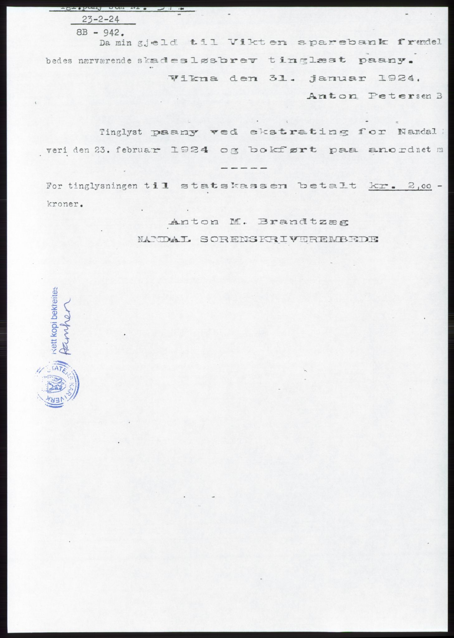 Namdal sorenskriveri, SAT/A-4133/1/2/2C: Pantebok nr. -, 1922-1925, Tingl.dato: 23.02.1924