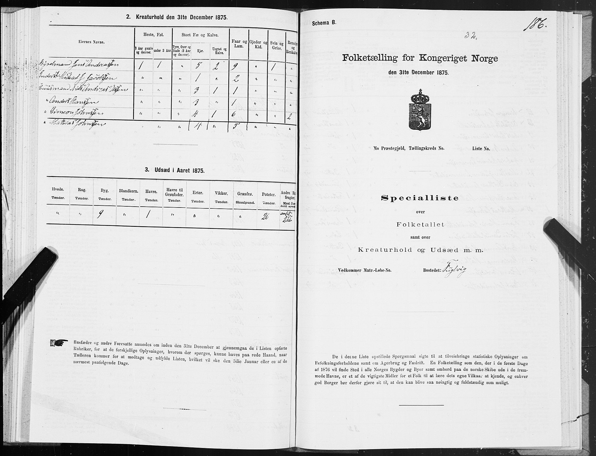 SAT, Folketelling 1875 for 1833P Mo prestegjeld, 1875, s. 1186