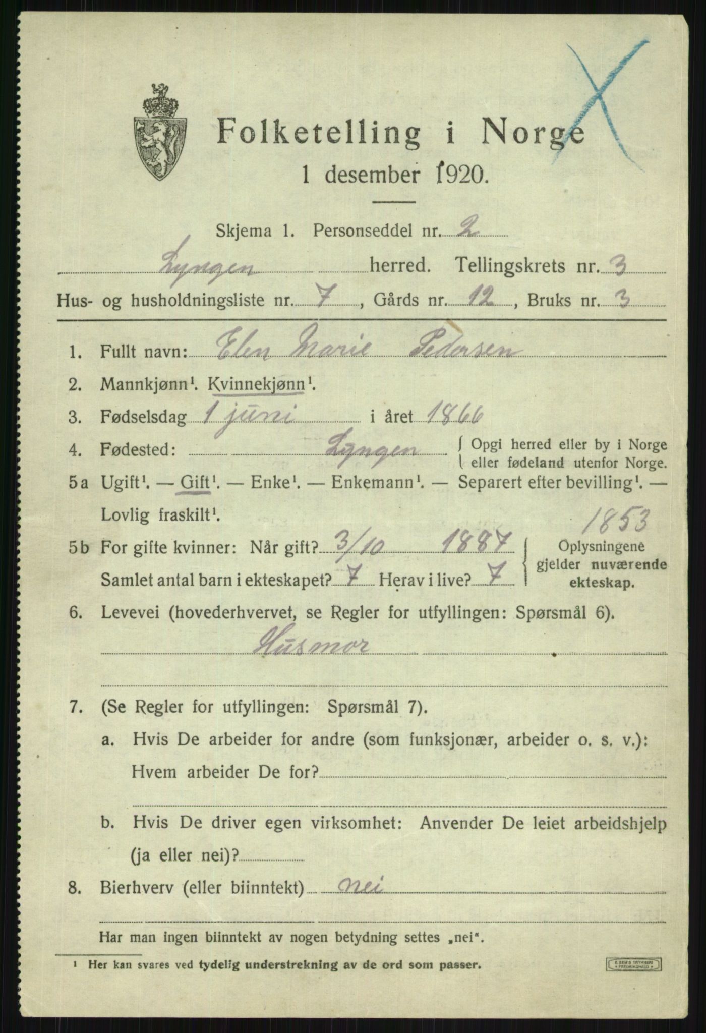 SATØ, Folketelling 1920 for 1938 Lyngen herred, 1920, s. 3549