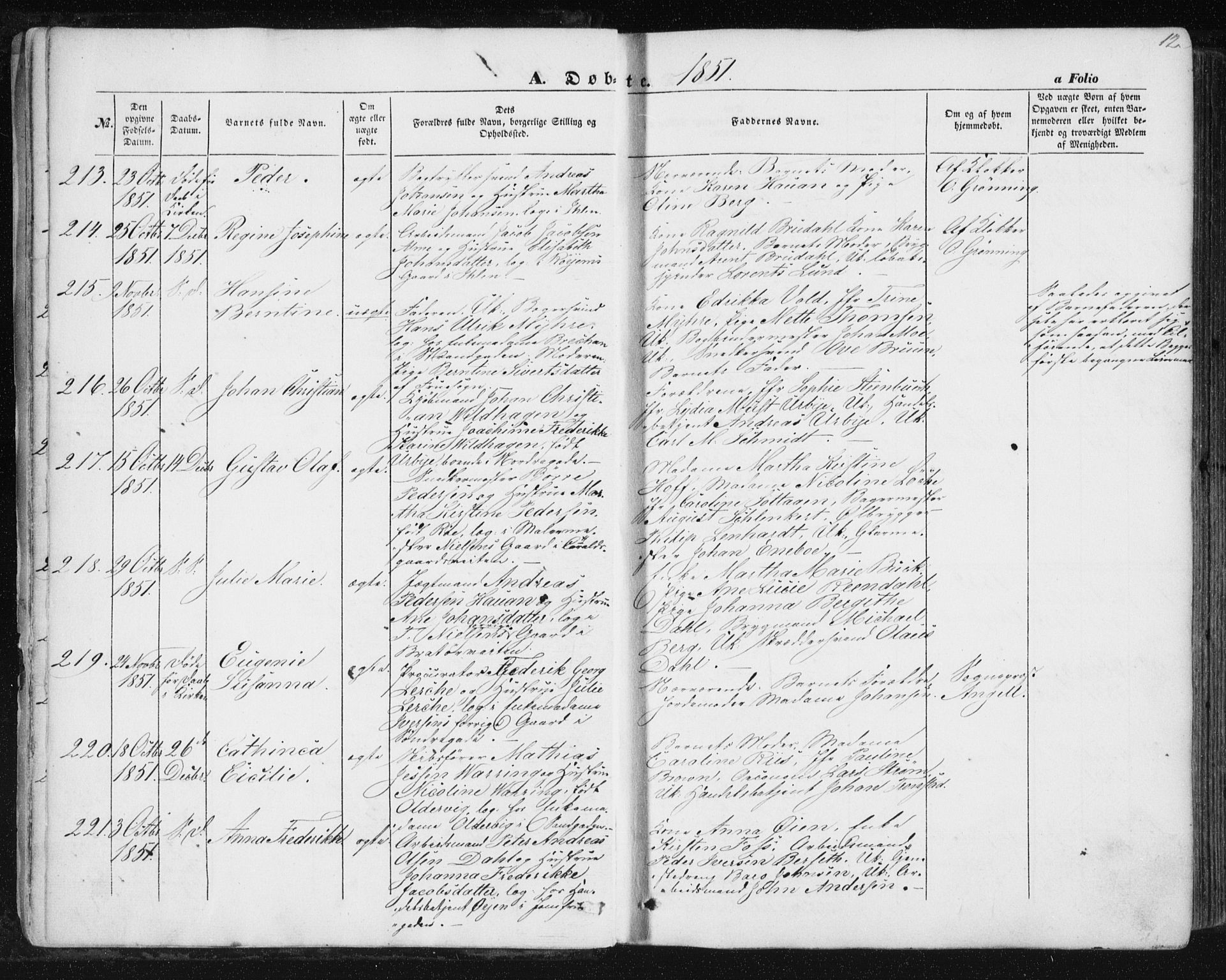 Ministerialprotokoller, klokkerbøker og fødselsregistre - Sør-Trøndelag, SAT/A-1456/602/L0112: Ministerialbok nr. 602A10, 1848-1859, s. 12