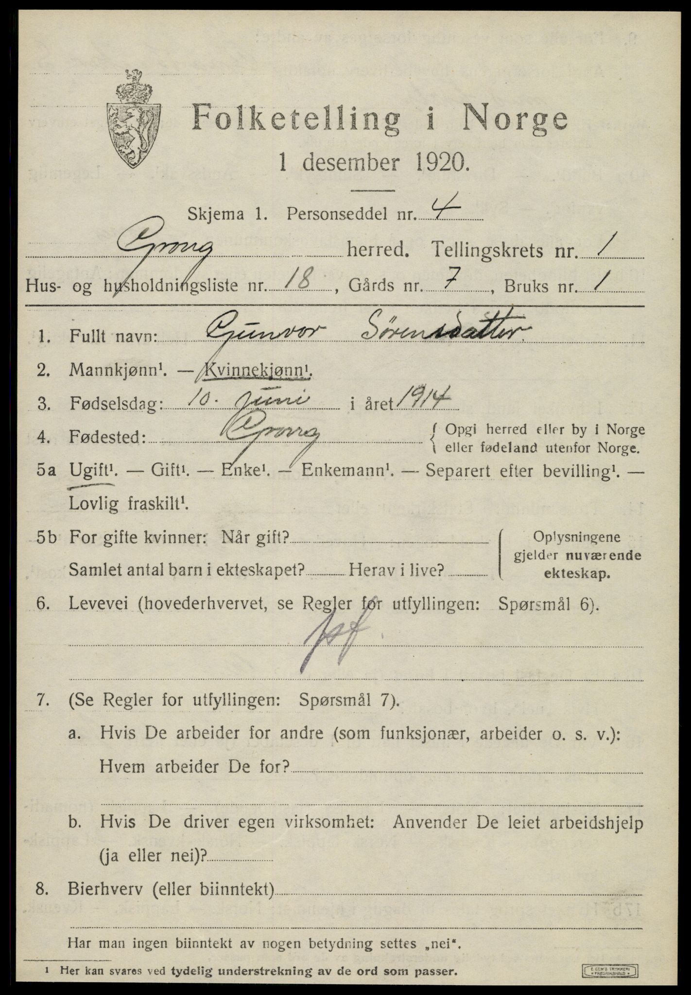 SAT, Folketelling 1920 for 1742 Grong herred, 1920, s. 1253