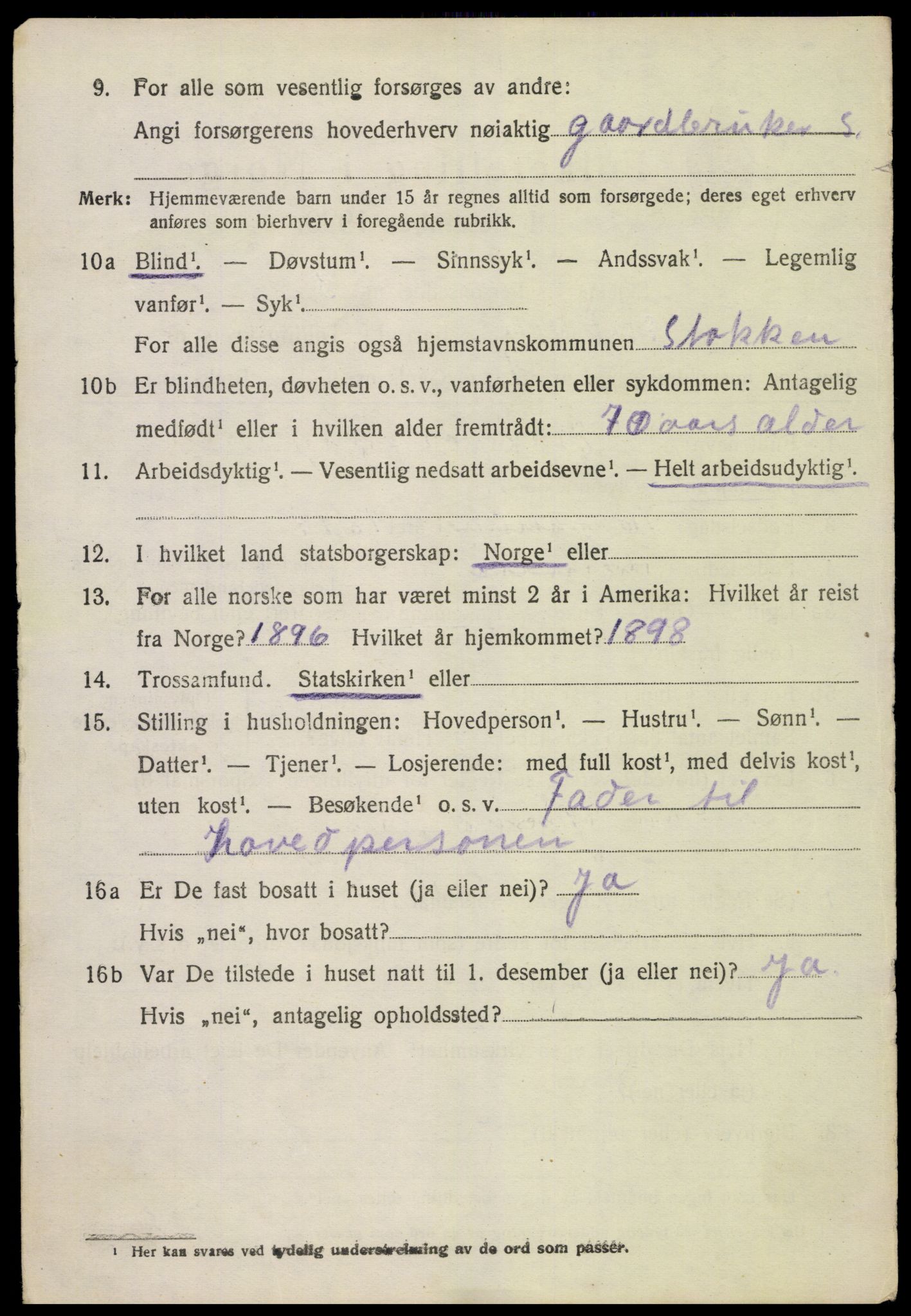 SAK, Folketelling 1920 for 0917 Stokken herred, 1920, s. 1493