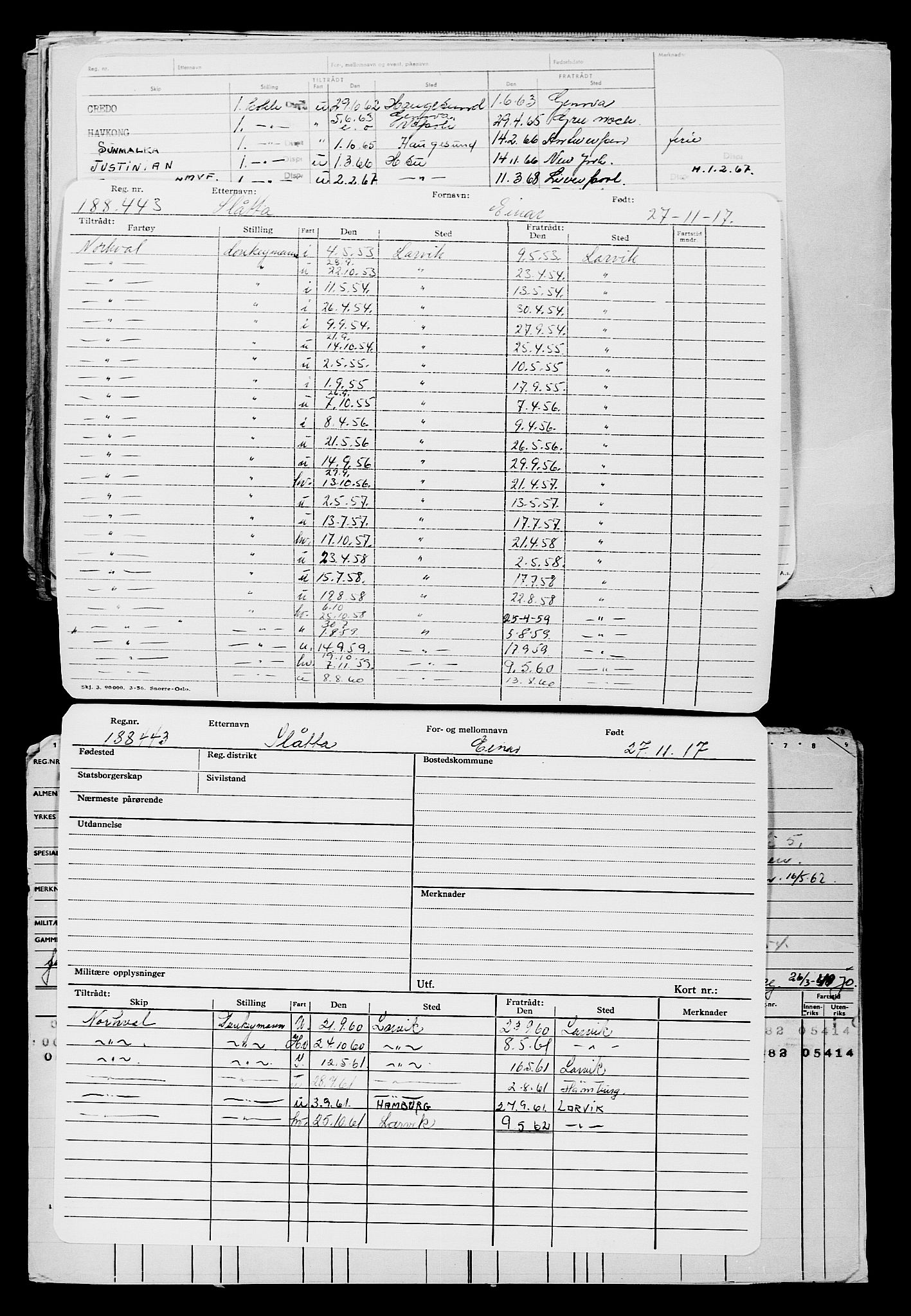 Direktoratet for sjømenn, RA/S-3545/G/Gb/L0153: Hovedkort, 1917, s. 463