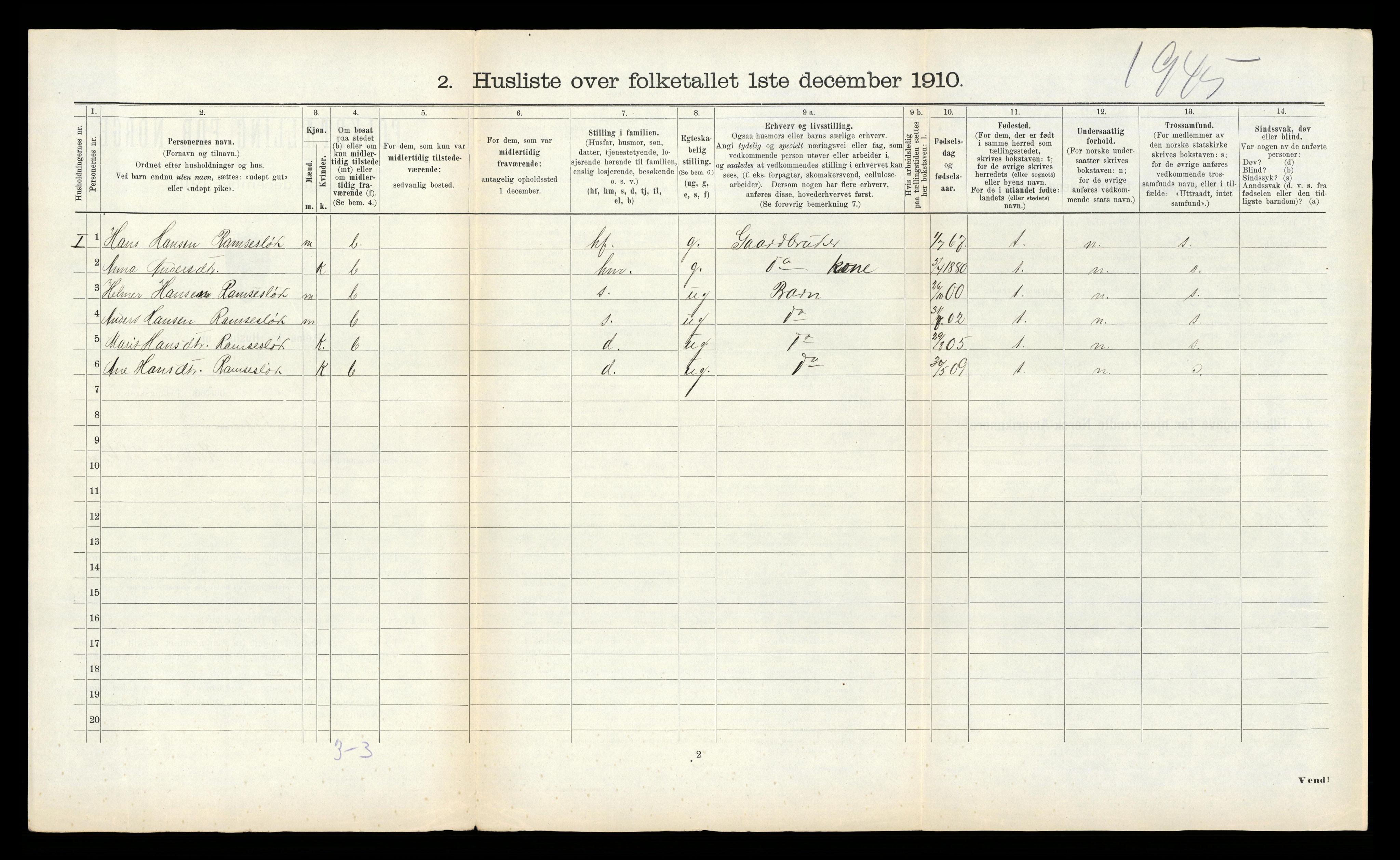 RA, Folketelling 1910 for 1635 Rennebu herred, 1910, s. 189