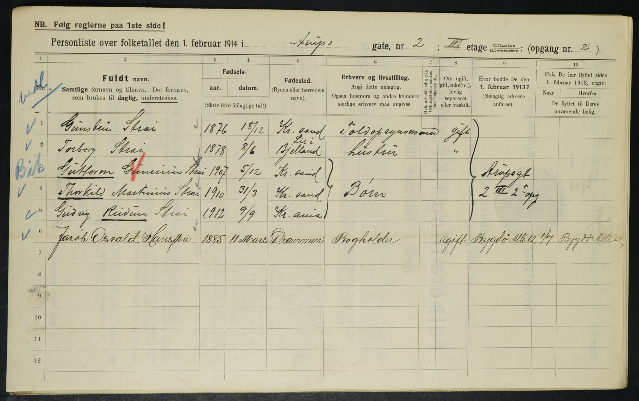 OBA, Kommunal folketelling 1.2.1914 for Kristiania, 1914, s. 2176