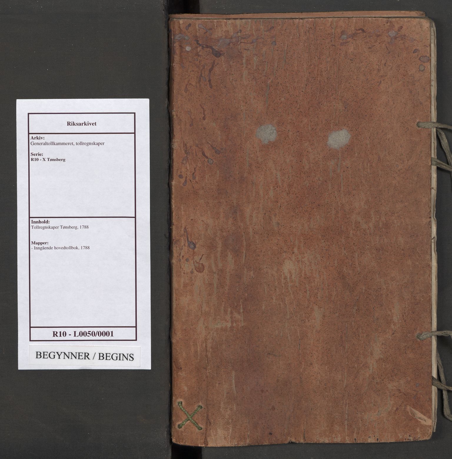 Generaltollkammeret, tollregnskaper, AV/RA-EA-5490/R10/L0050/0001: Tollregnskaper Tønsberg / Inngående hovedtollbok, 1788