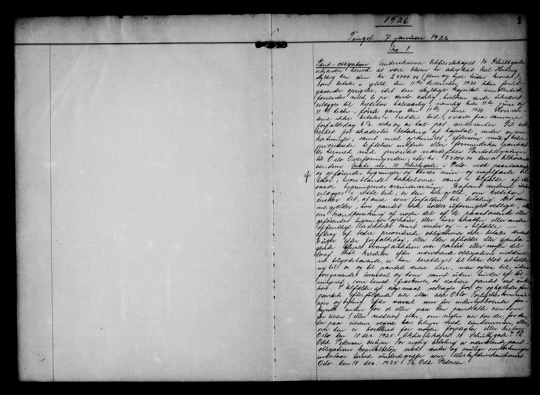 Oslo byskriverembete, AV/SAO-A-10227/G/Gb/Gbb/Gbba/L0105: Pantebok nr. I 105, 1926-1926, s. 1