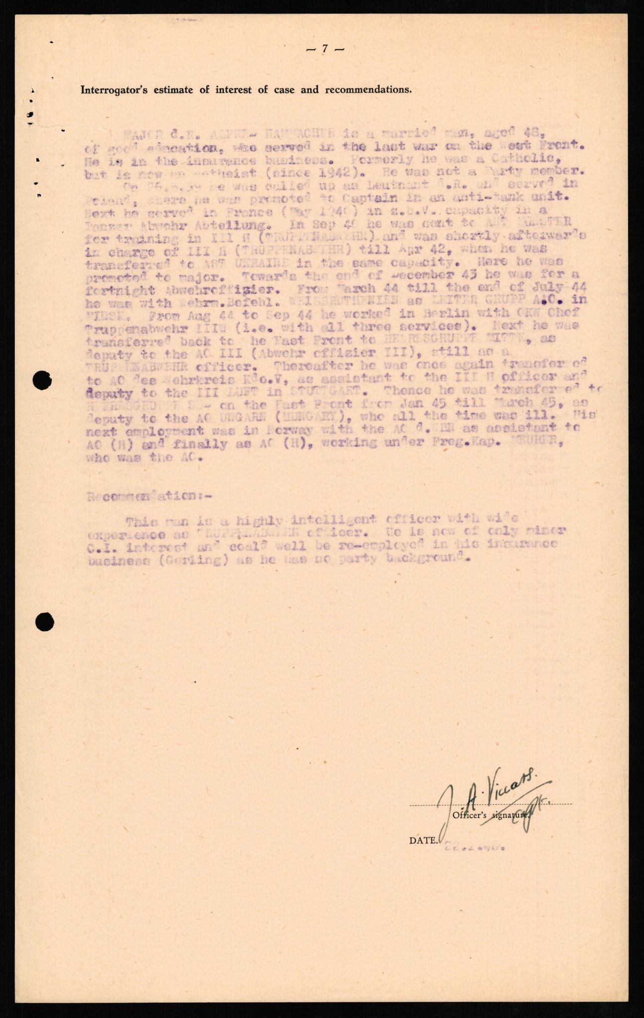 Forsvaret, Forsvarets overkommando II, AV/RA-RAFA-3915/D/Db/L0011: CI Questionaires. Tyske okkupasjonsstyrker i Norge. Tyskere., 1945-1946, s. 417