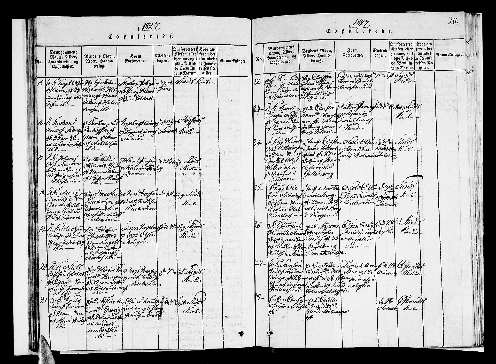 Sund sokneprestembete, AV/SAB-A-99930: Klokkerbok nr. A 1, 1816-1827, s. 211