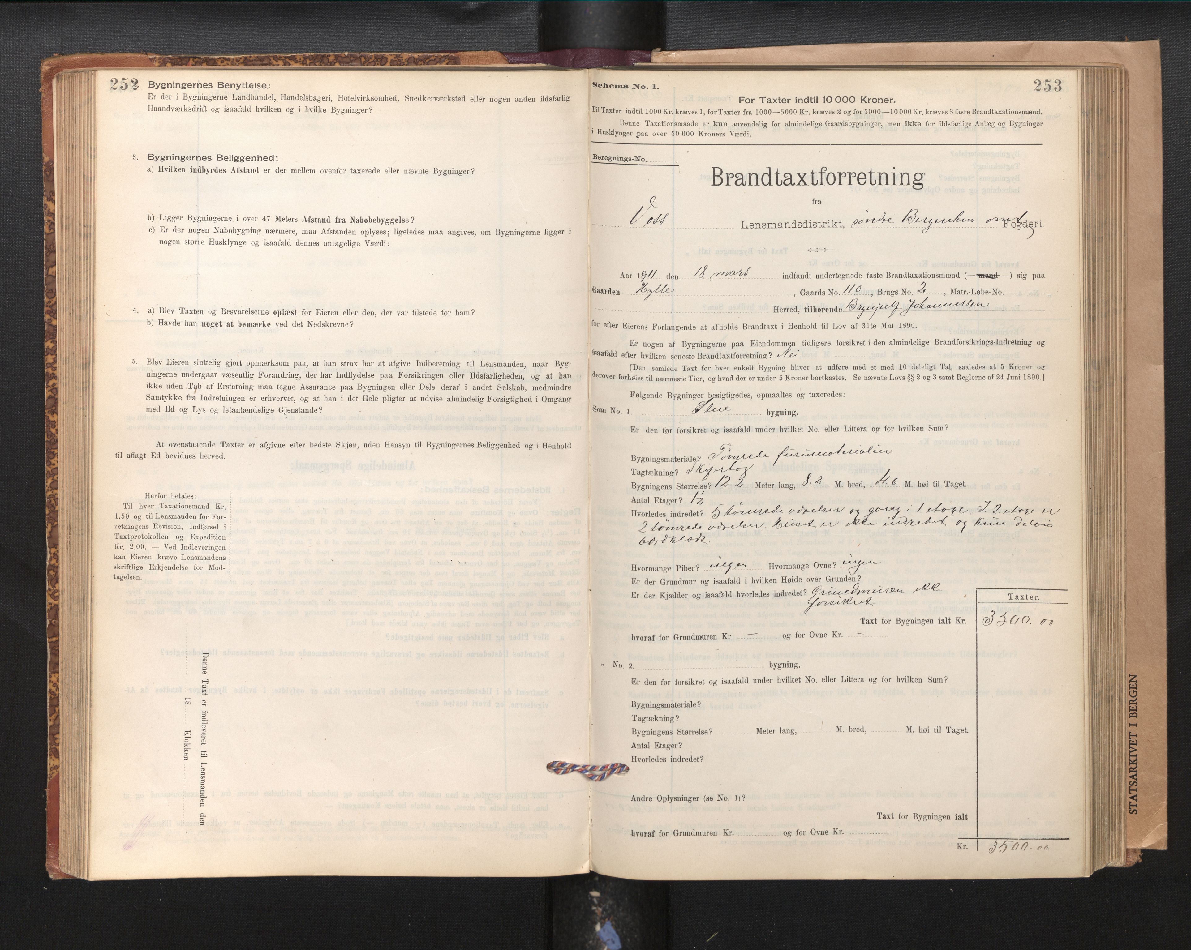 Lensmannen i Voss, SAB/A-35801/0012/L0008: Branntakstprotokoll, skjematakst, 1895-1945, s. 252-253