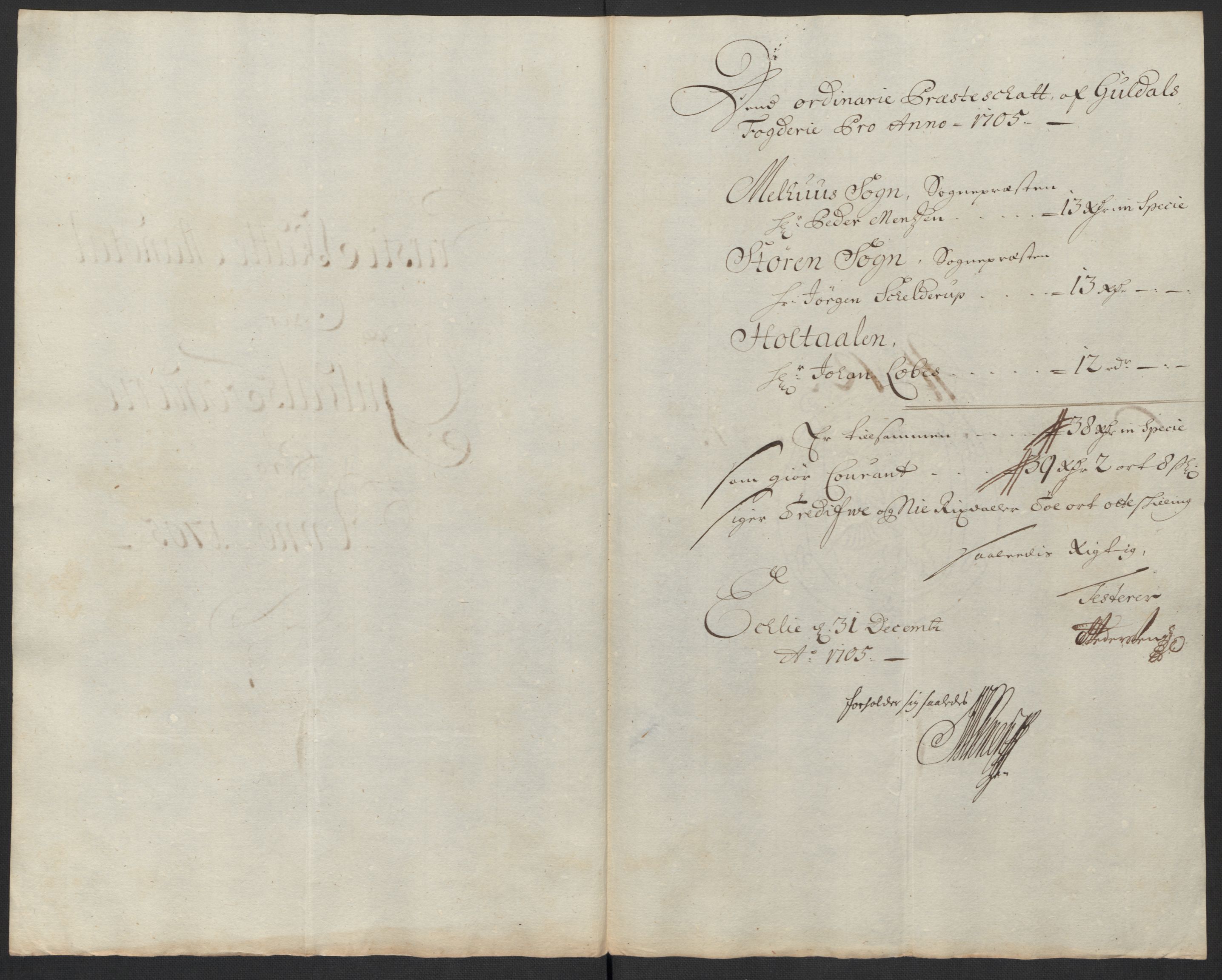 Rentekammeret inntil 1814, Reviderte regnskaper, Fogderegnskap, AV/RA-EA-4092/R60/L3955: Fogderegnskap Orkdal og Gauldal, 1705, s. 394