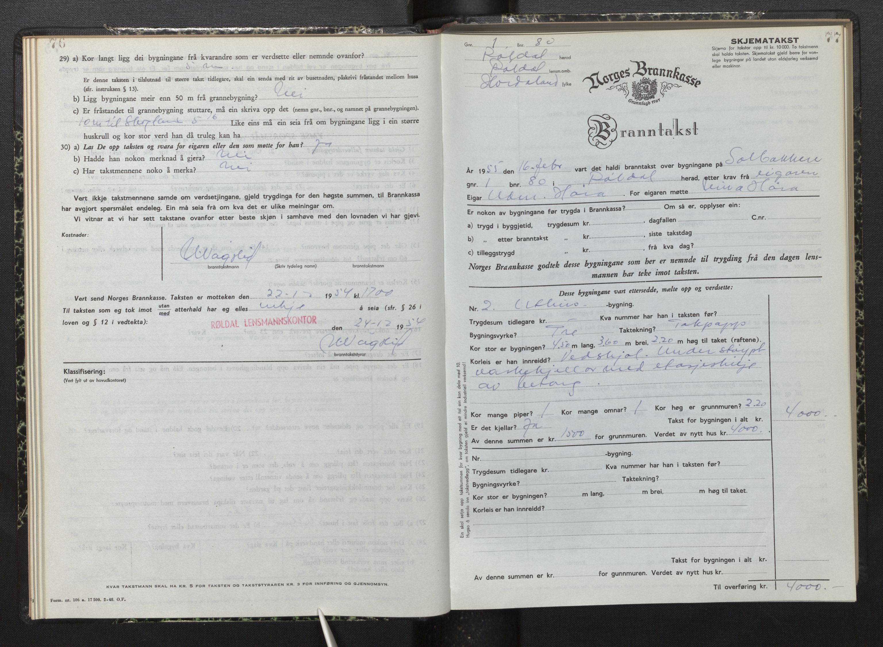 Lensmannen i Røldal, AV/SAB-A-34501/0012/L0005: Branntakstprotokoll, skjematakst, 1951-1963, s. 76-77