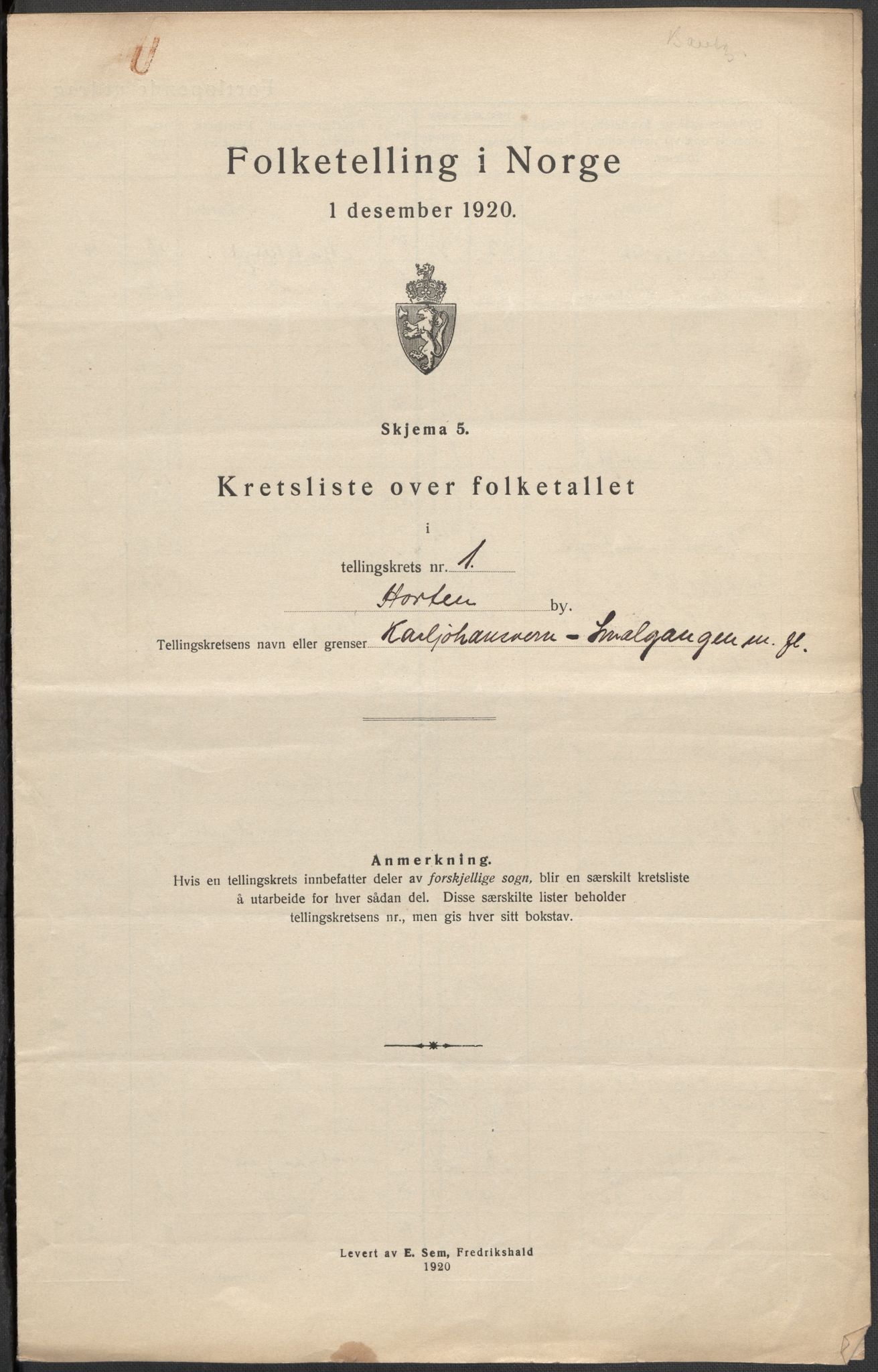 SAKO, Folketelling 1920 for 0703 Horten kjøpstad, 1920, s. 4