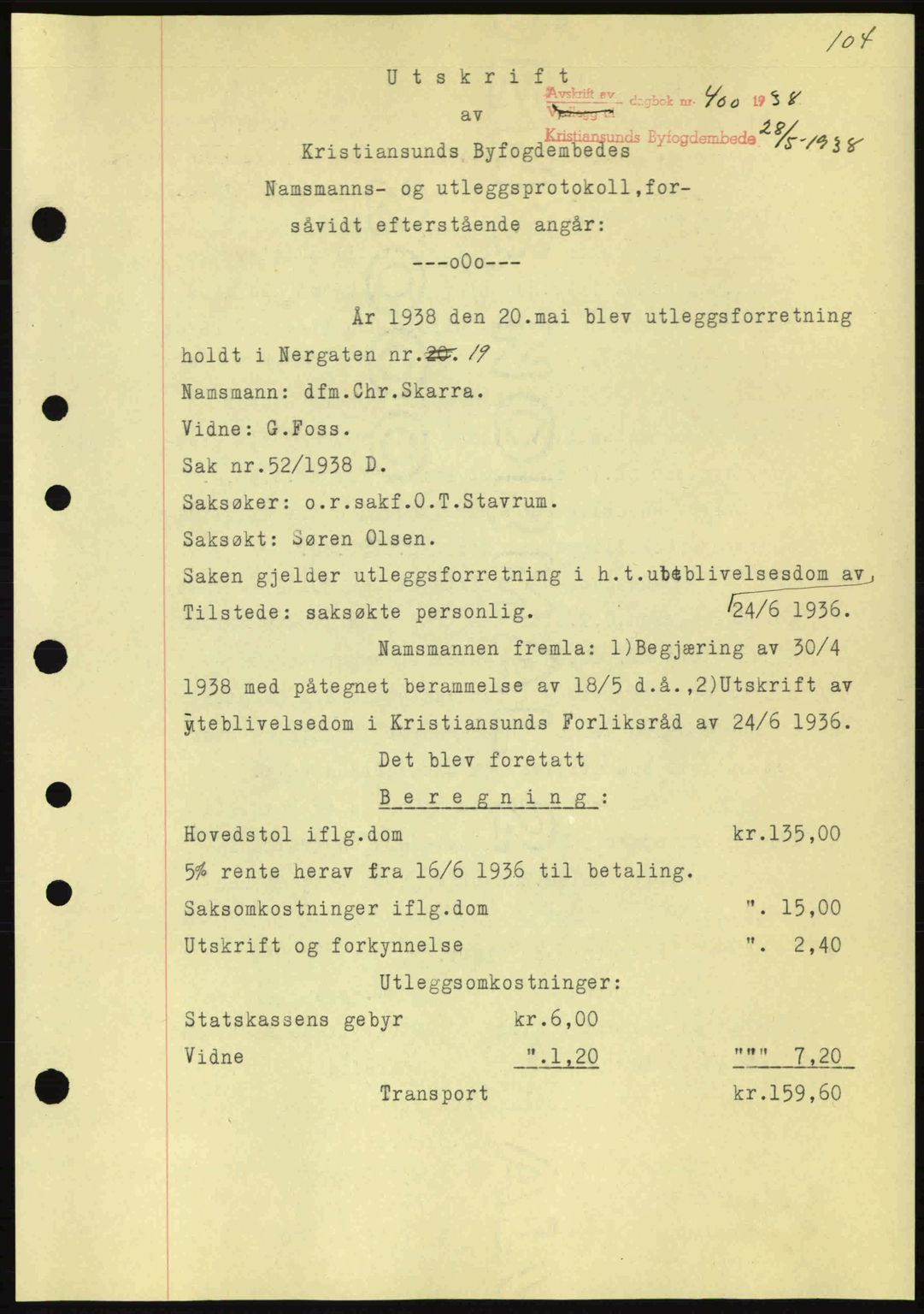 Kristiansund byfogd, SAT/A-4587/A/27: Pantebok nr. 31, 1938-1939, Dagboknr: 400/1938