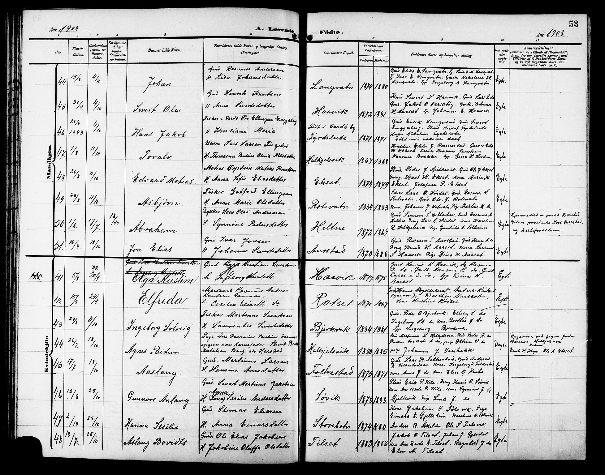 Ministerialprotokoller, klokkerbøker og fødselsregistre - Møre og Romsdal, AV/SAT-A-1454/511/L0159: Klokkerbok nr. 511C05, 1902-1920, s. 53