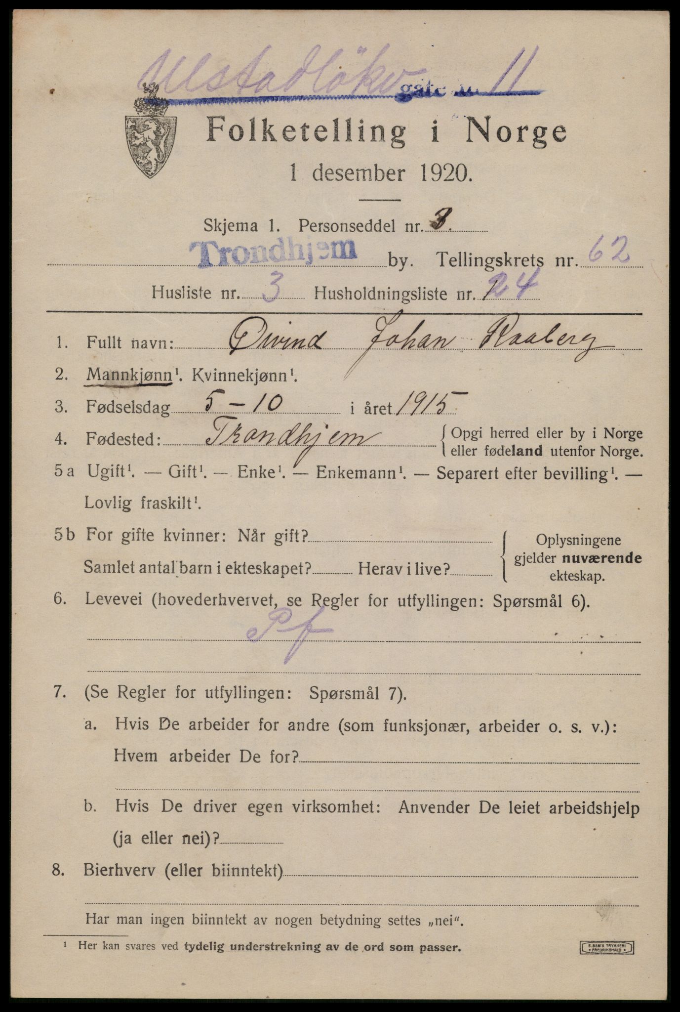 SAT, Folketelling 1920 for 1601 Trondheim kjøpstad, 1920, s. 124168