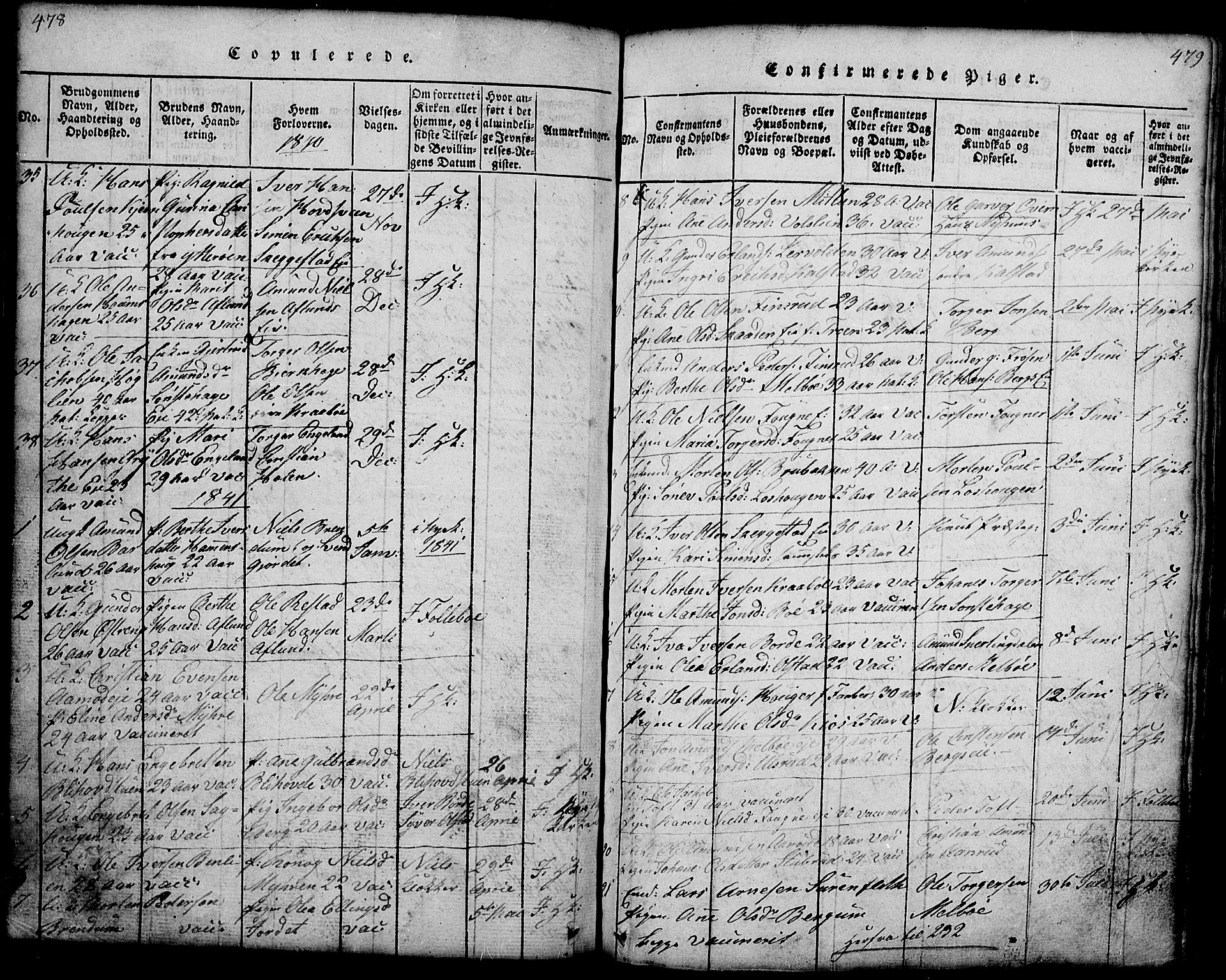 Gausdal prestekontor, AV/SAH-PREST-090/H/Ha/Hab/L0001: Klokkerbok nr. 1, 1817-1848, s. 478-479