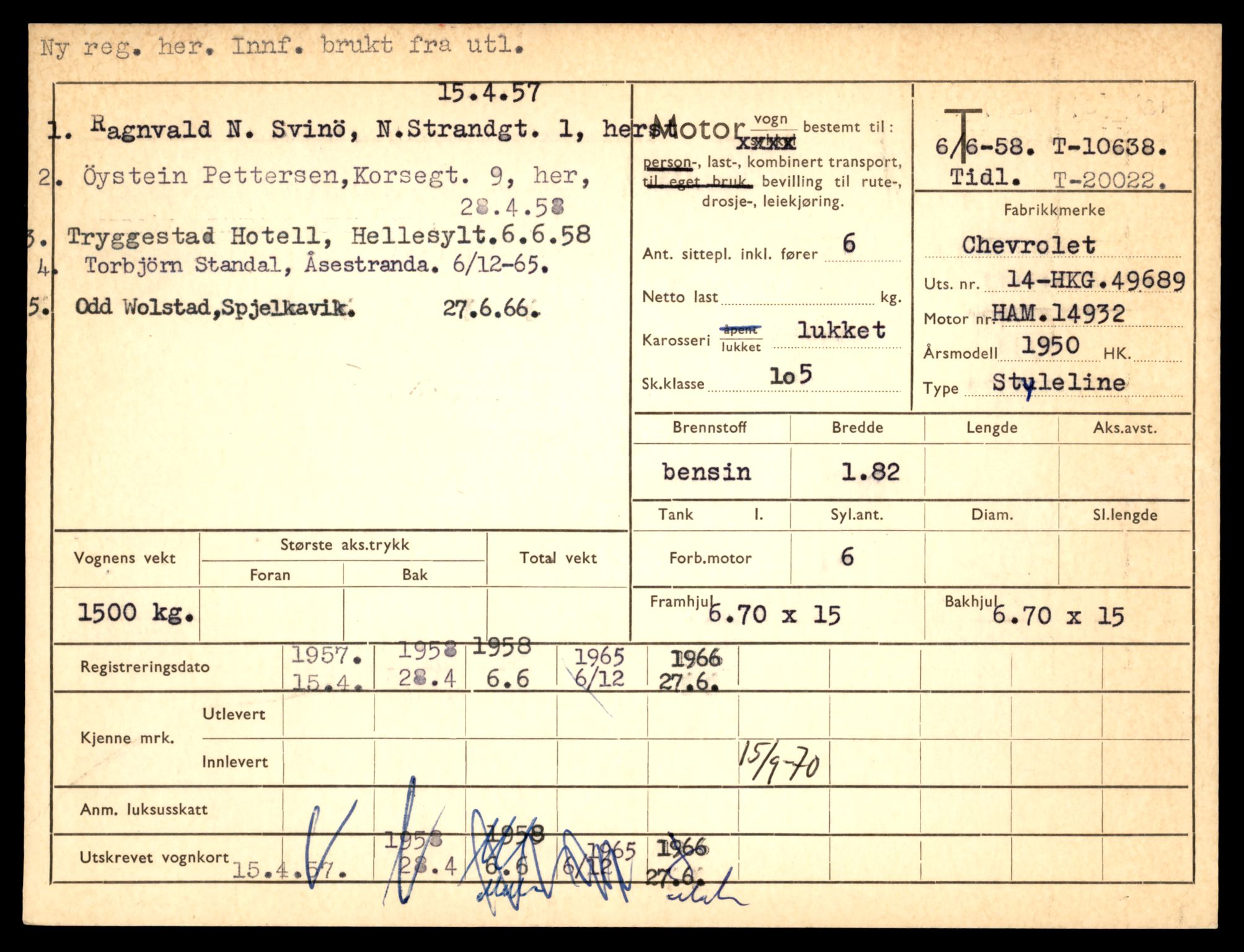 Møre og Romsdal vegkontor - Ålesund trafikkstasjon, AV/SAT-A-4099/F/Fe/L0022: Registreringskort for kjøretøy T 10584 - T 10694, 1927-1998, s. 1667