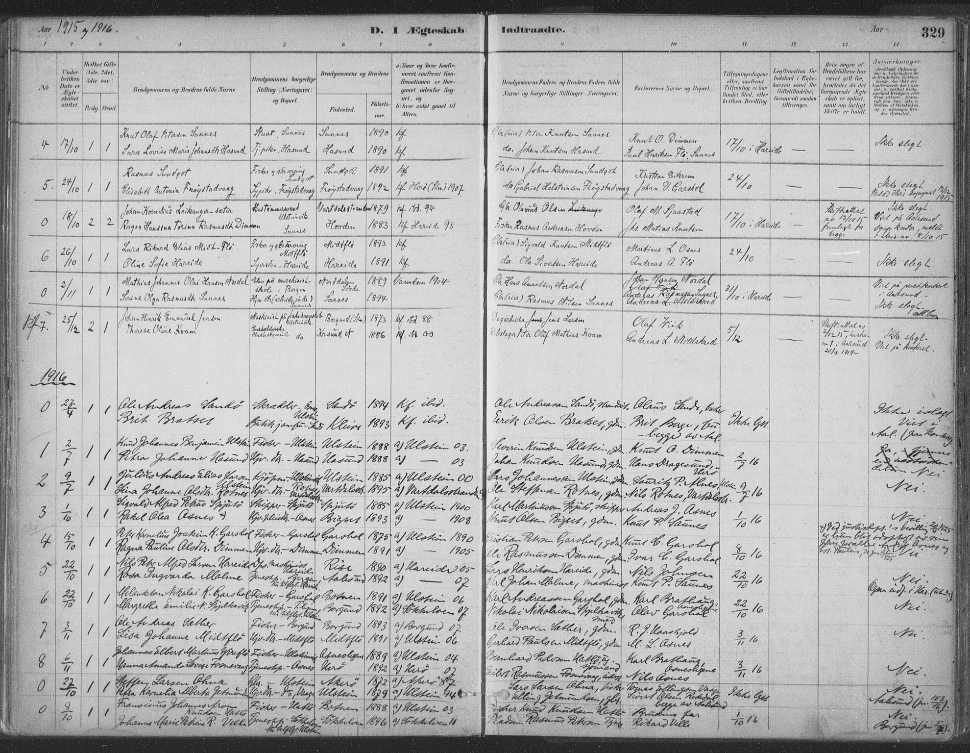 Ministerialprotokoller, klokkerbøker og fødselsregistre - Møre og Romsdal, AV/SAT-A-1454/509/L0106: Ministerialbok nr. 509A04, 1883-1922, s. 329