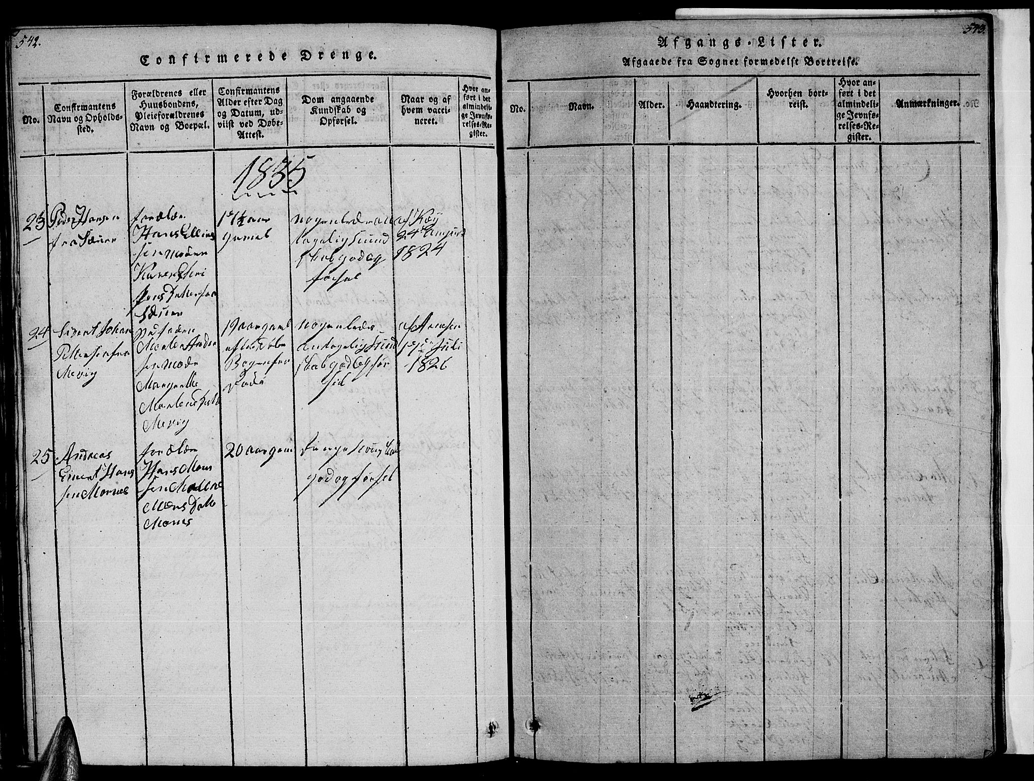 Ministerialprotokoller, klokkerbøker og fødselsregistre - Nordland, AV/SAT-A-1459/805/L0105: Klokkerbok nr. 805C01, 1820-1839, s. 542-543