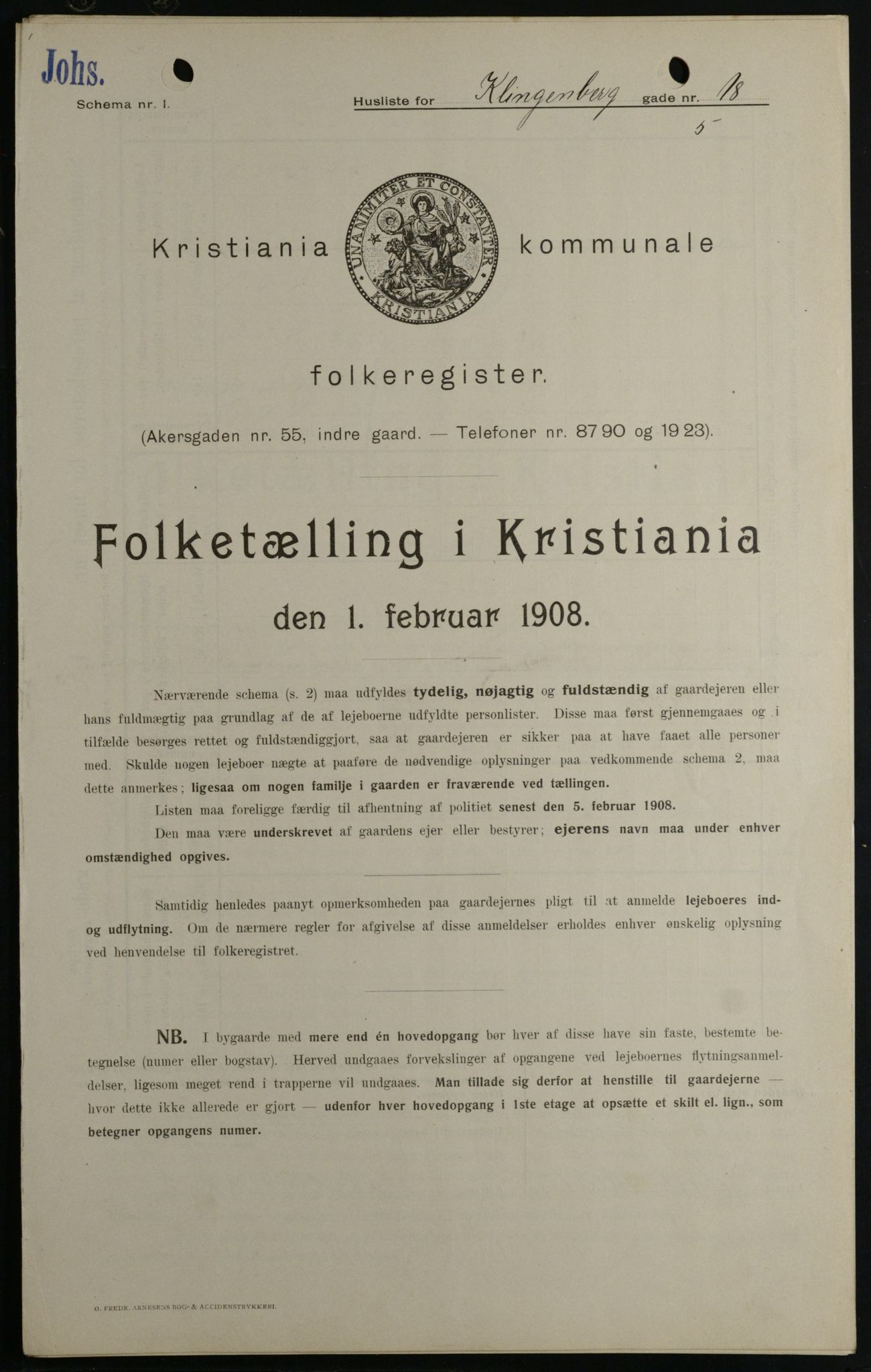 OBA, Kommunal folketelling 1.2.1908 for Kristiania kjøpstad, 1908, s. 46432