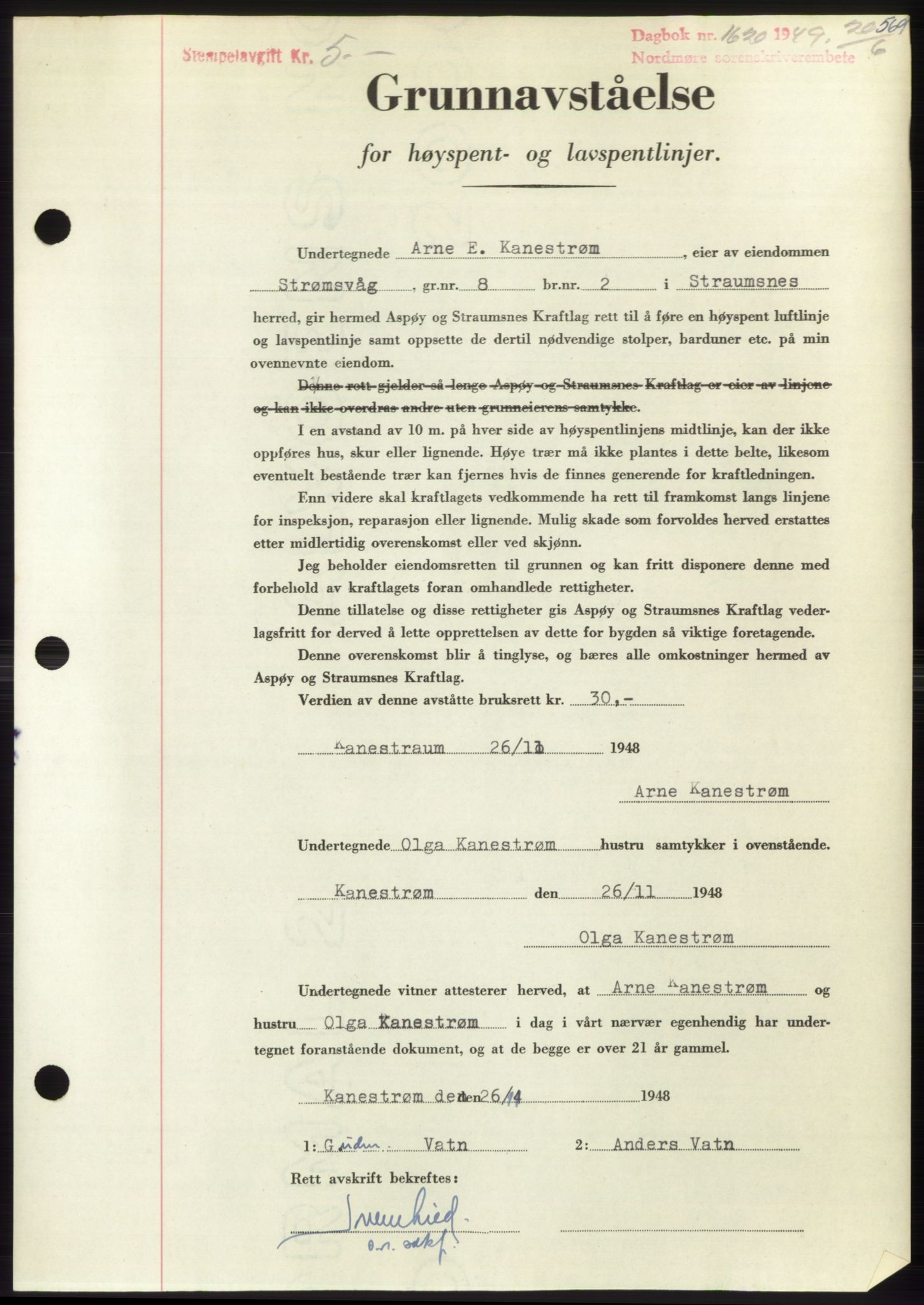 Nordmøre sorenskriveri, SAT/A-4132/1/2/2Ca: Pantebok nr. B101, 1949-1949, Dagboknr: 1620/1949