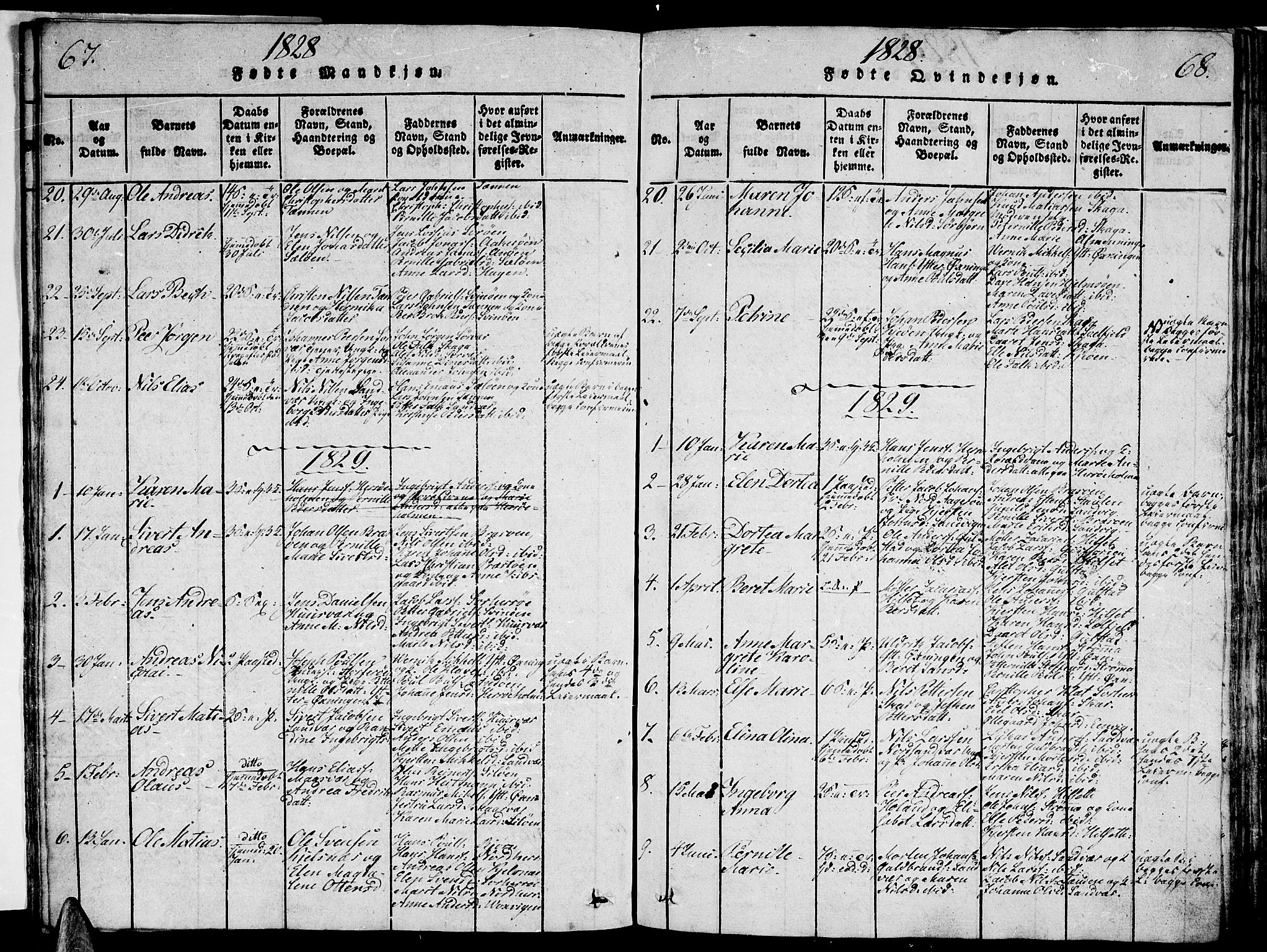 Ministerialprotokoller, klokkerbøker og fødselsregistre - Nordland, AV/SAT-A-1459/834/L0510: Klokkerbok nr. 834C01, 1820-1847, s. 67-68