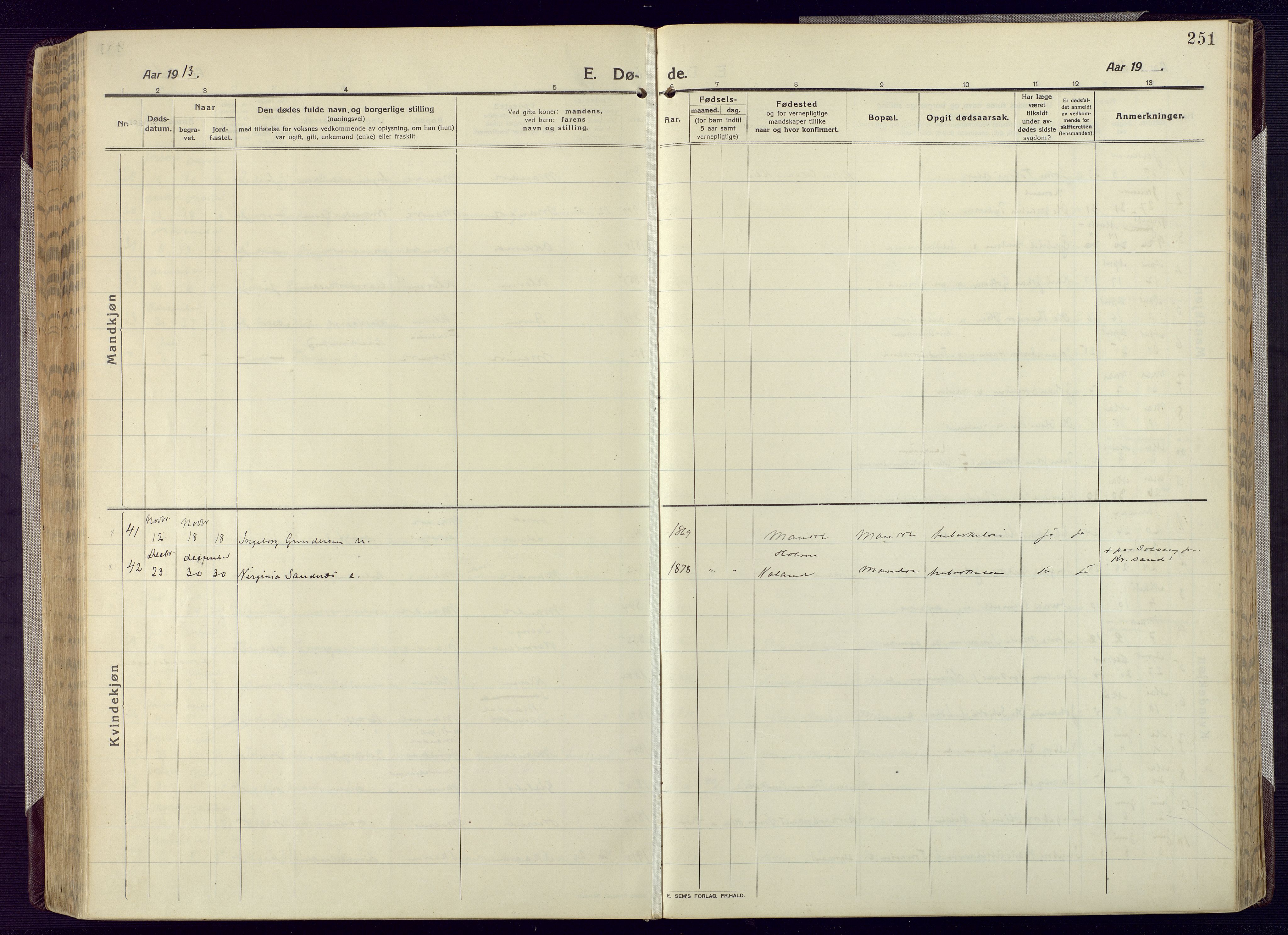 Mandal sokneprestkontor, SAK/1111-0030/F/Fa/Fac/L0001: Ministerialbok nr. A 1, 1913-1925, s. 251