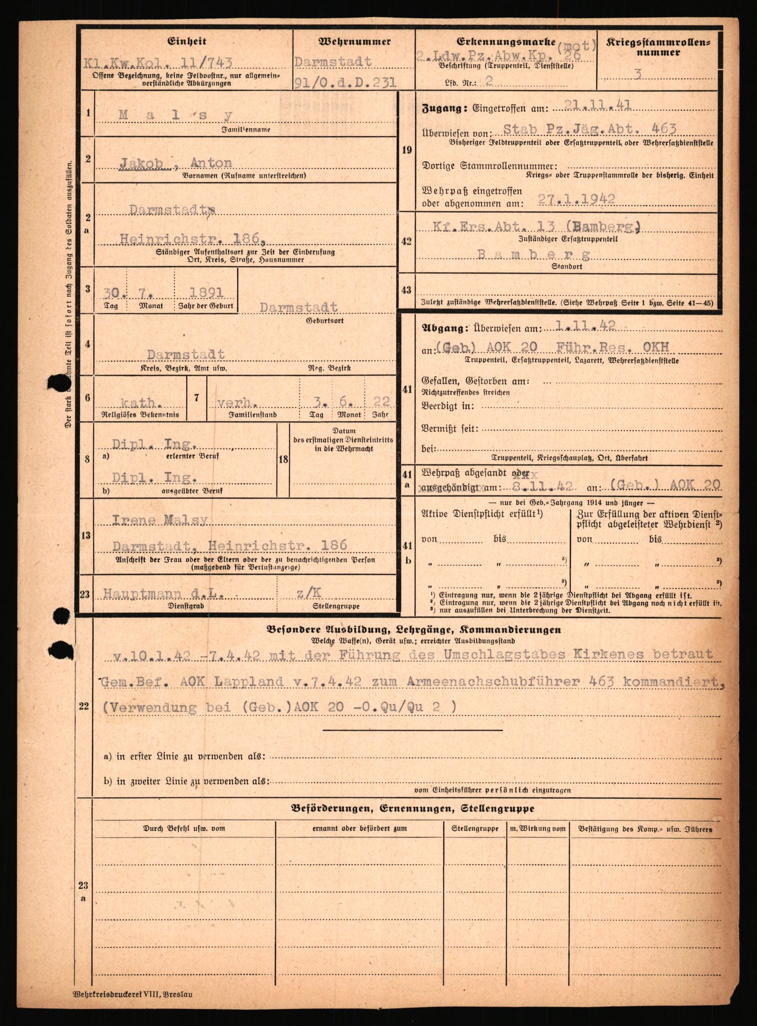 Forsvarets Overkommando. 2 kontor. Arkiv 11.4. Spredte tyske arkivsaker, AV/RA-RAFA-7031/D/Dar/Dara/L0018: Personalbøker, 1940-1945, s. 1055