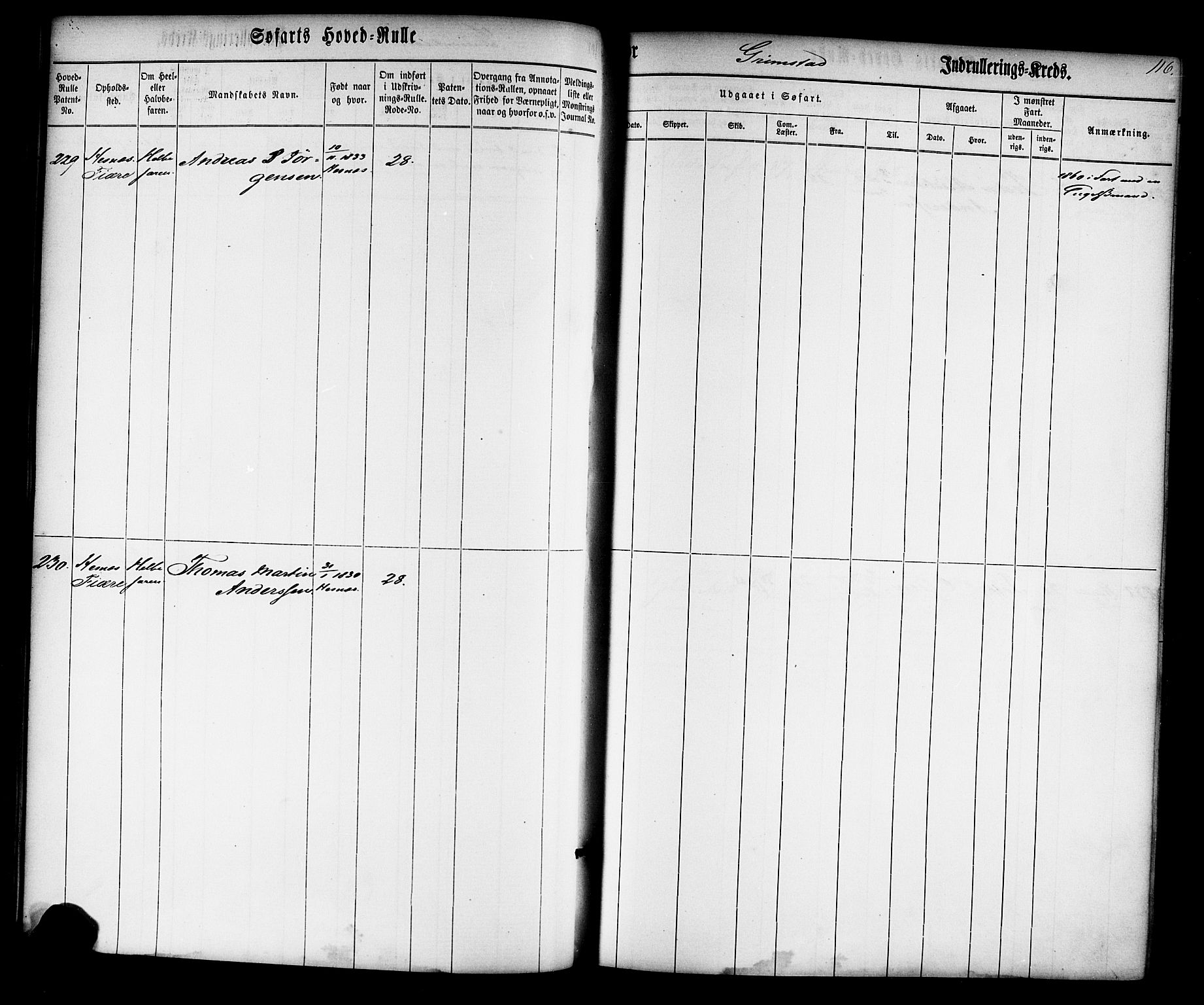 Grimstad mønstringskrets, AV/SAK-2031-0013/F/Fb/L0008: Hovedrulle nr 1-766, V-21, 1860-1869, s. 119