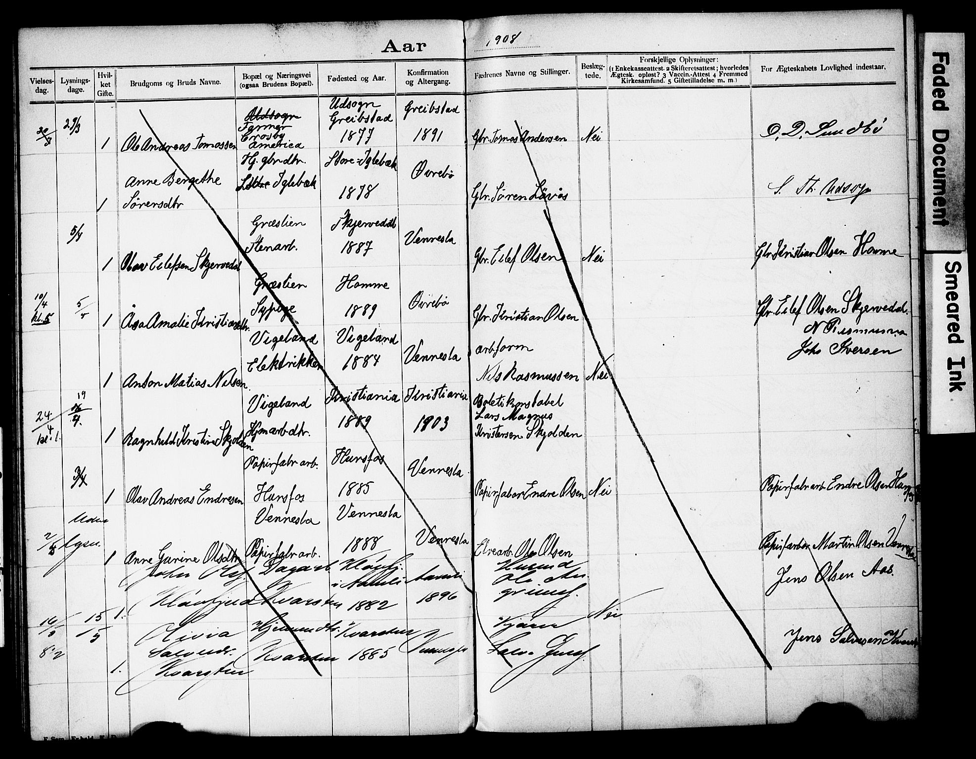 Vennesla sokneprestkontor, AV/SAK-1111-0045/J/L0032/0004: Lysningsprotokoll nr. II 5 2, 1892-1917, s. 50