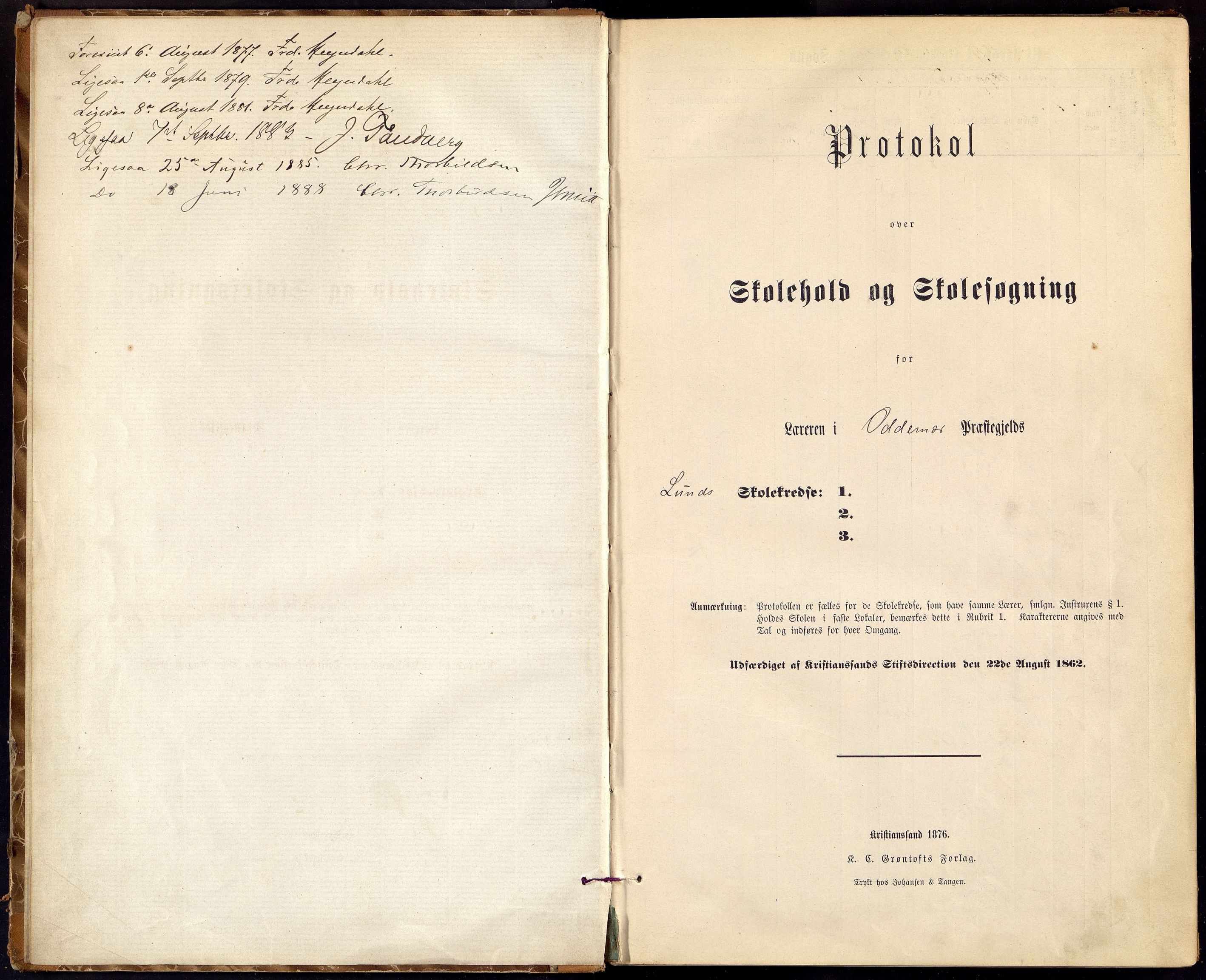 Oddernes kommune - Lund/Lahelle skolekrets, ARKSOR/1001OD556/G/Gb/L0001: Karakterprotokoll, 1876-1887