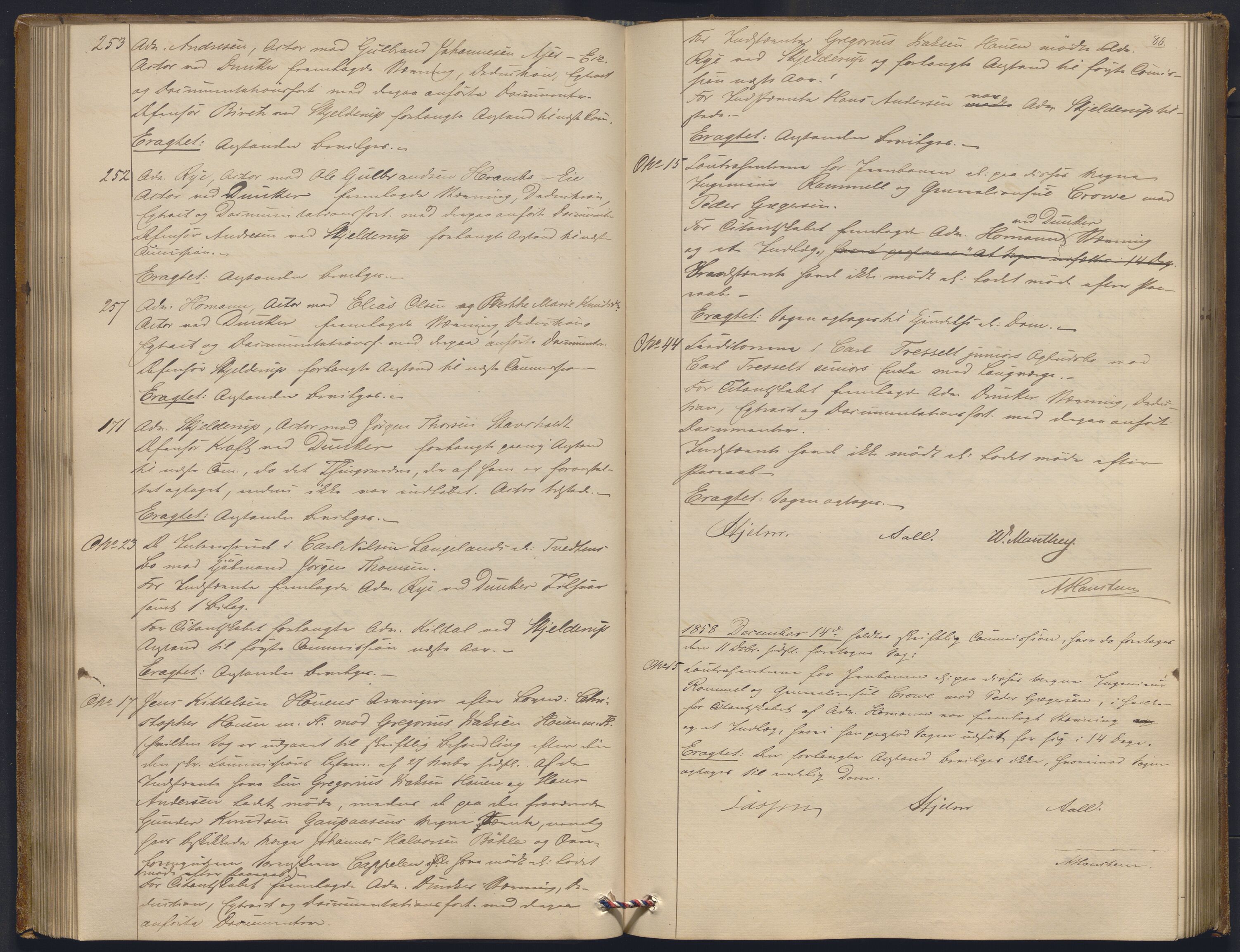 Høyesterett, AV/RA-S-1002/E/Ef/L0010: Protokoll over saker som gikk til skriftlig behandling, 1856-1861, s. 85b-86a