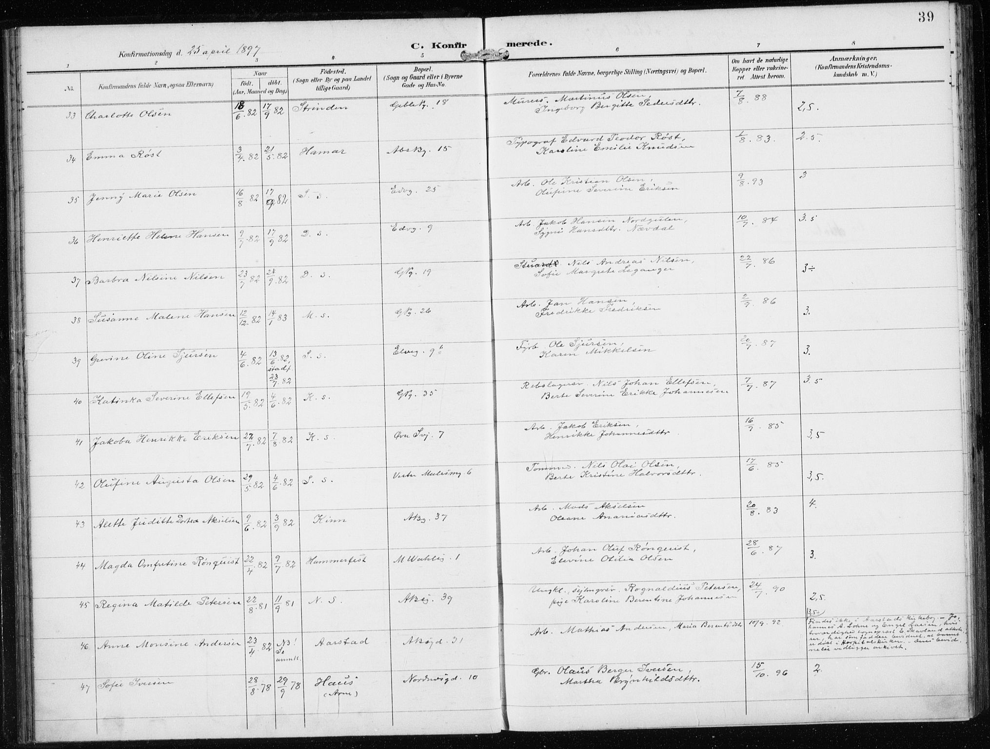 Sandviken Sokneprestembete, AV/SAB-A-77601/H/Ha/L0010: Ministerialbok nr. C 1, 1895-1905, s. 39