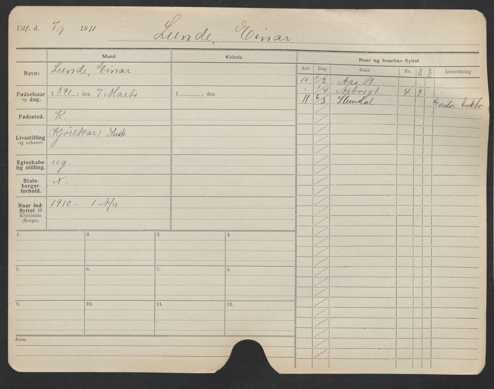 Oslo folkeregister, Registerkort, AV/SAO-A-11715/F/Fa/Fac/L0007: Menn, 1906-1914, s. 299a