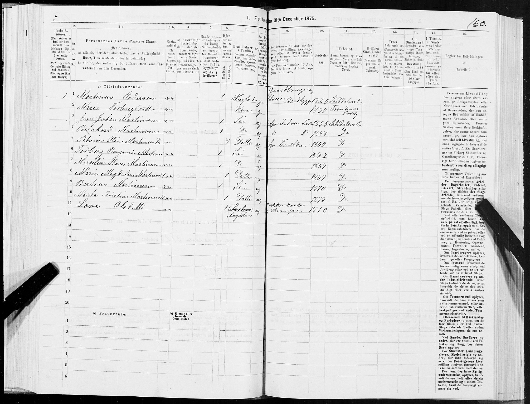 SAT, Folketelling 1875 for 1840P Saltdal prestegjeld, 1875, s. 1160