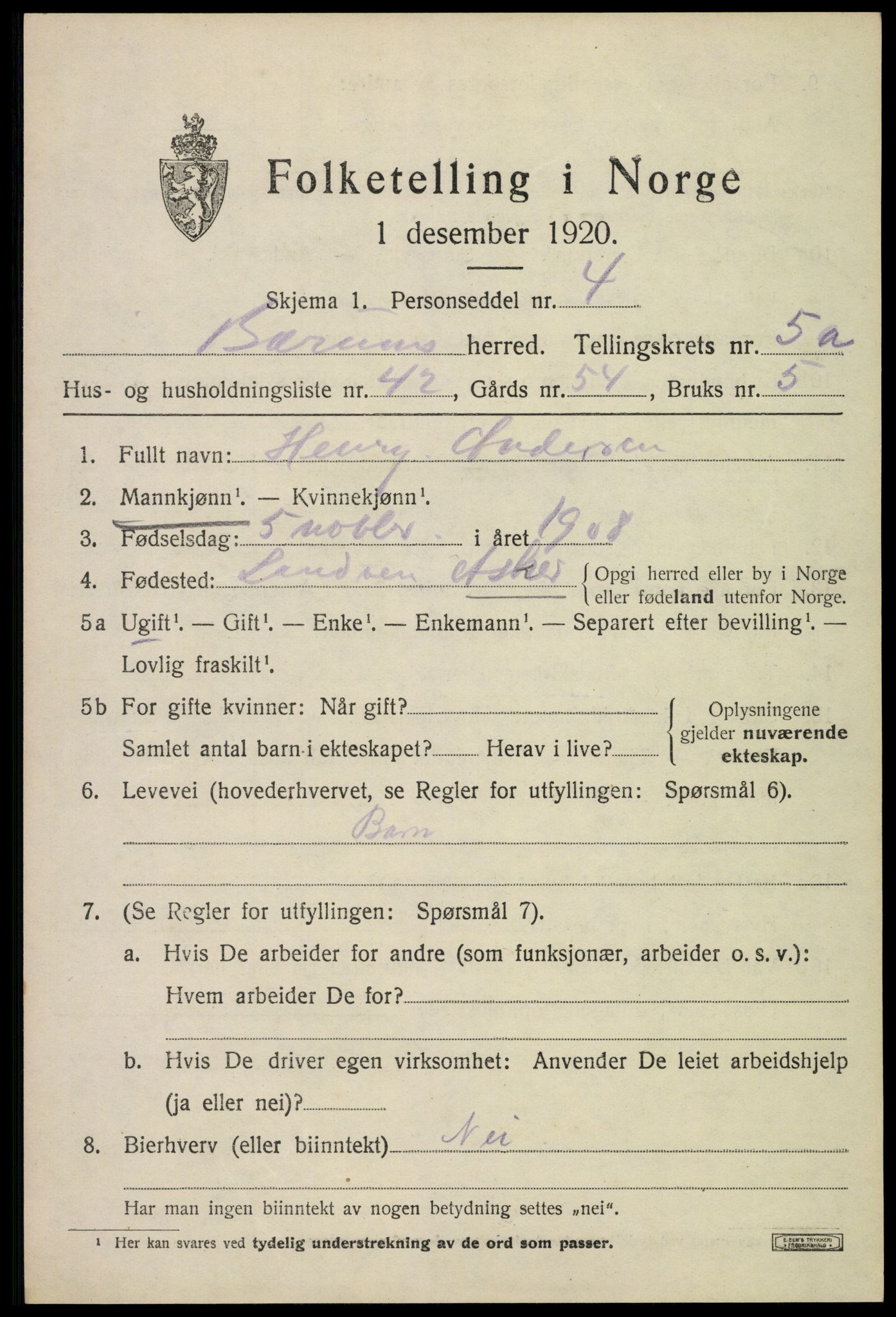 SAO, Folketelling 1920 for 0219 Bærum herred, 1920, s. 10462