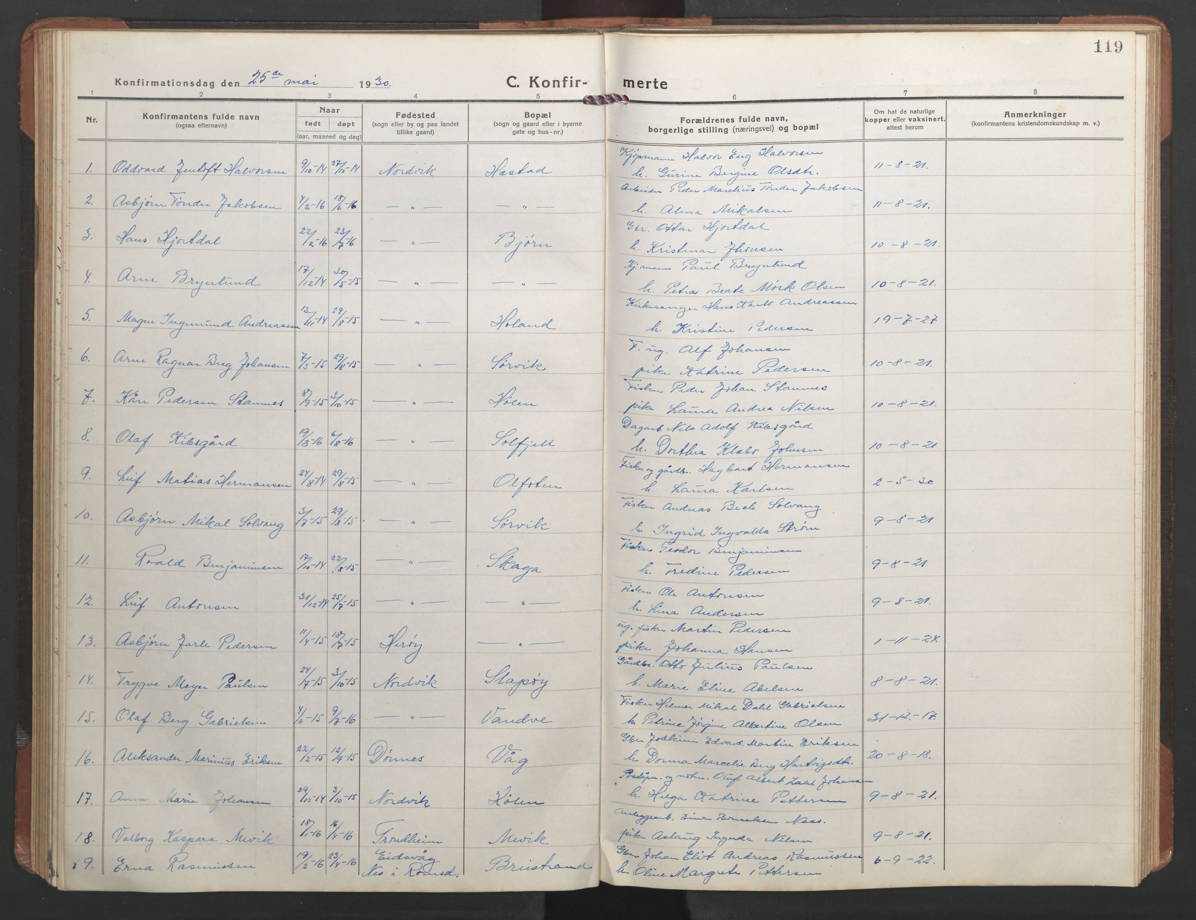 Ministerialprotokoller, klokkerbøker og fødselsregistre - Nordland, AV/SAT-A-1459/836/L0539: Klokkerbok nr. 836C03, 1917-1949, s. 119