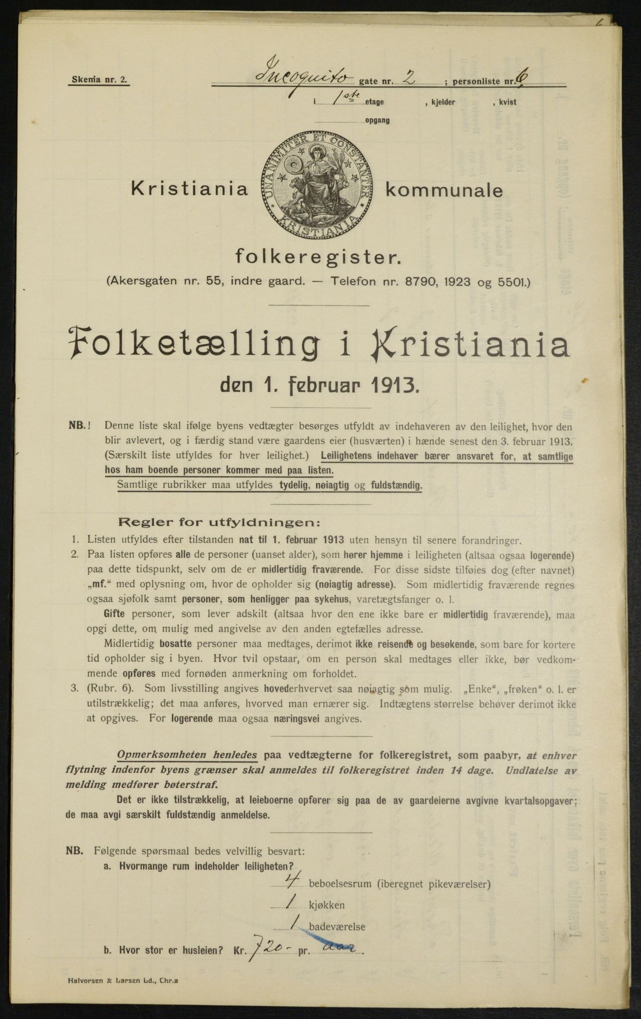 OBA, Kommunal folketelling 1.2.1913 for Kristiania, 1913, s. 43799