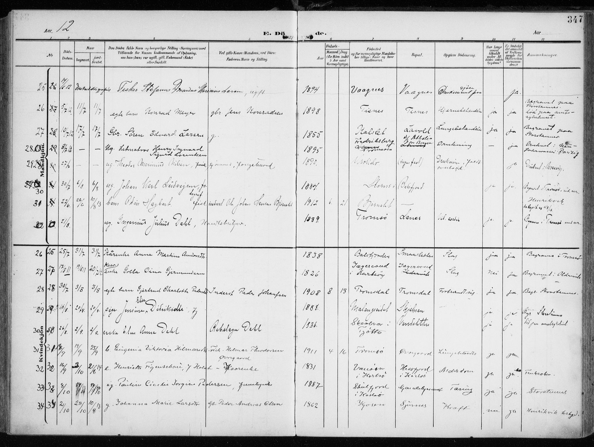 Tromsøysund sokneprestkontor, AV/SATØ-S-1304/G/Ga/L0007kirke: Ministerialbok nr. 7, 1907-1914, s. 347