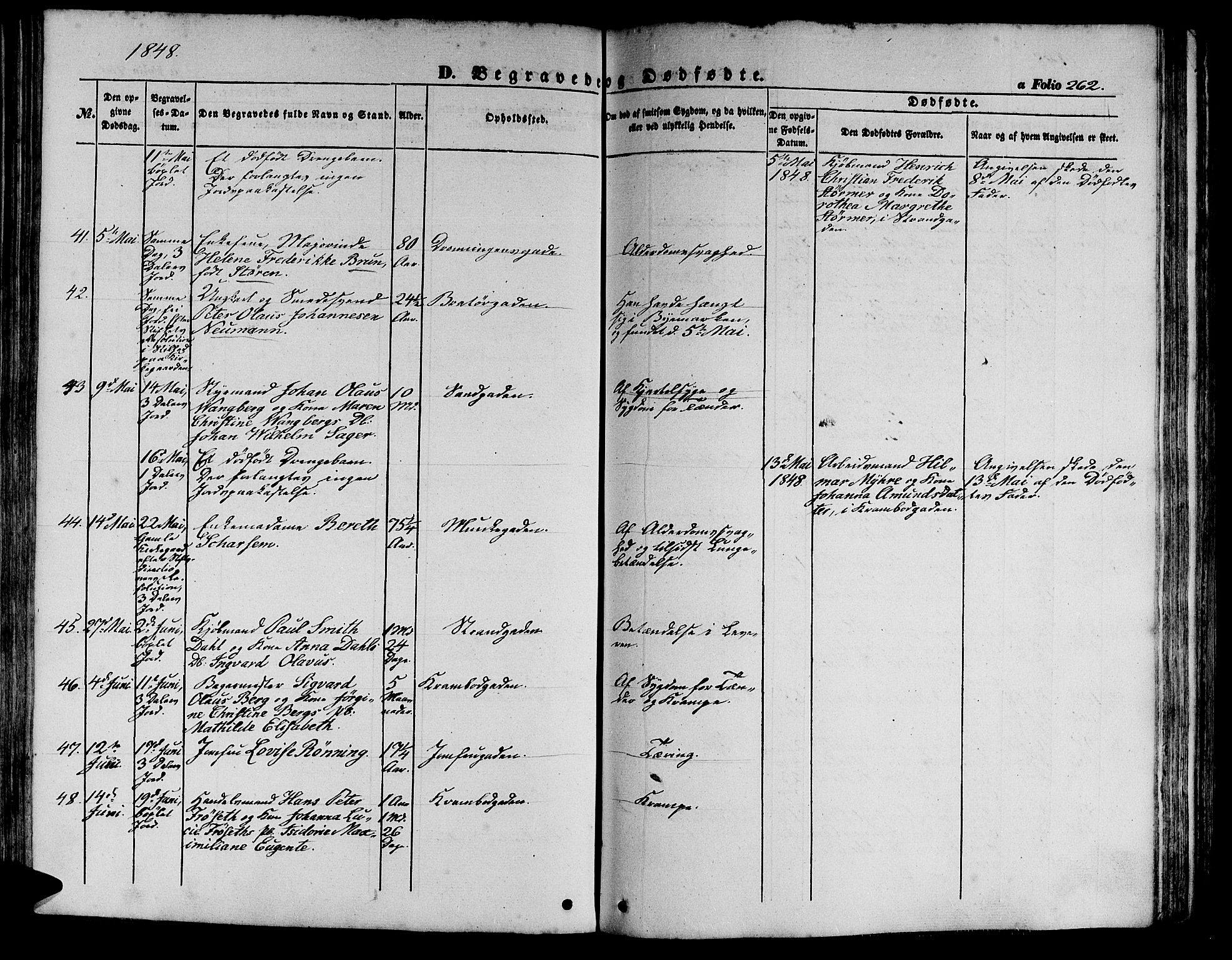 Ministerialprotokoller, klokkerbøker og fødselsregistre - Sør-Trøndelag, SAT/A-1456/602/L0137: Klokkerbok nr. 602C05, 1846-1856, s. 262