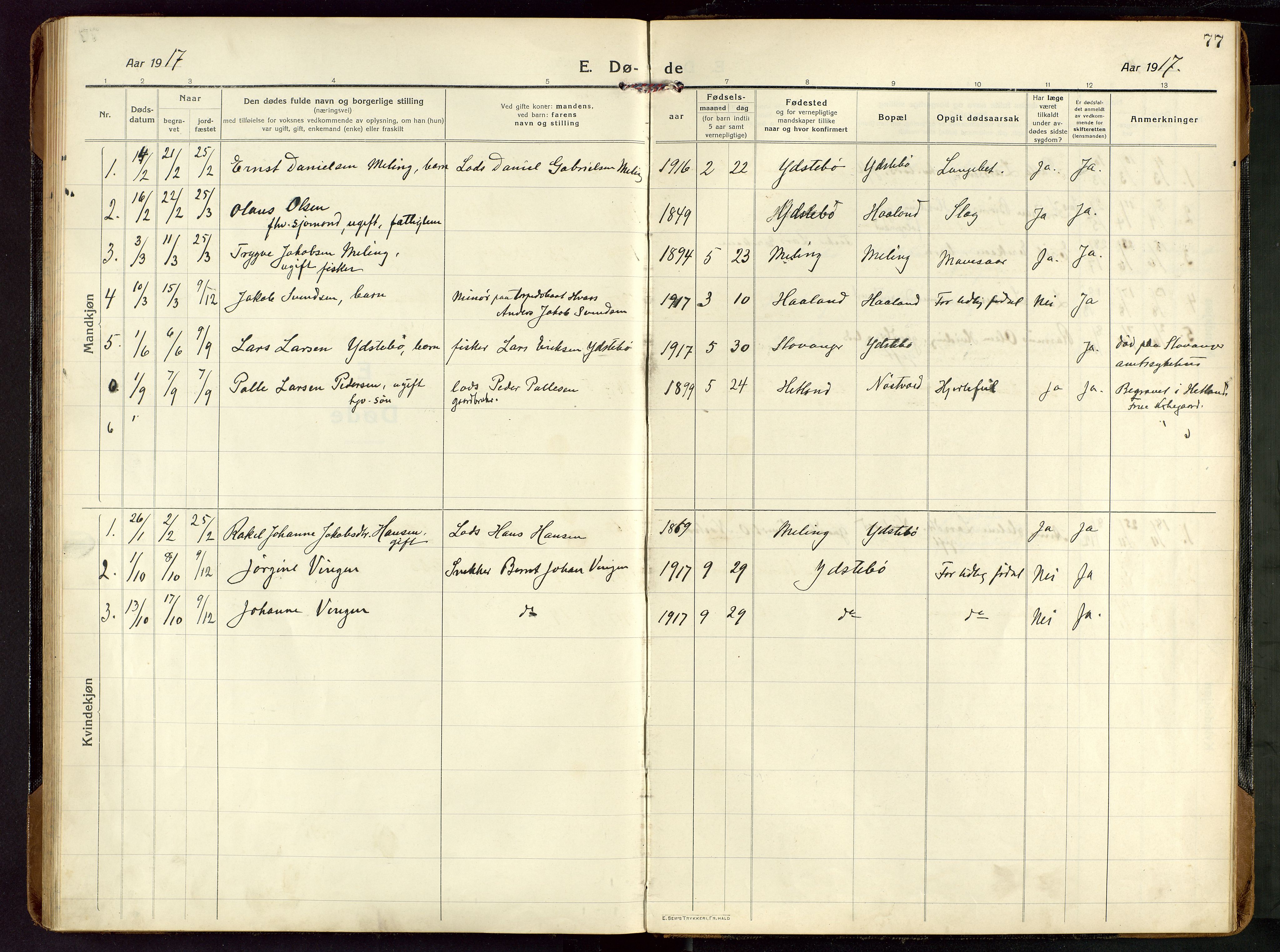 Rennesøy sokneprestkontor, AV/SAST-A -101827/H/Ha/Haa/L0018: Ministerialbok nr. A 18, 1917-1937, s. 77