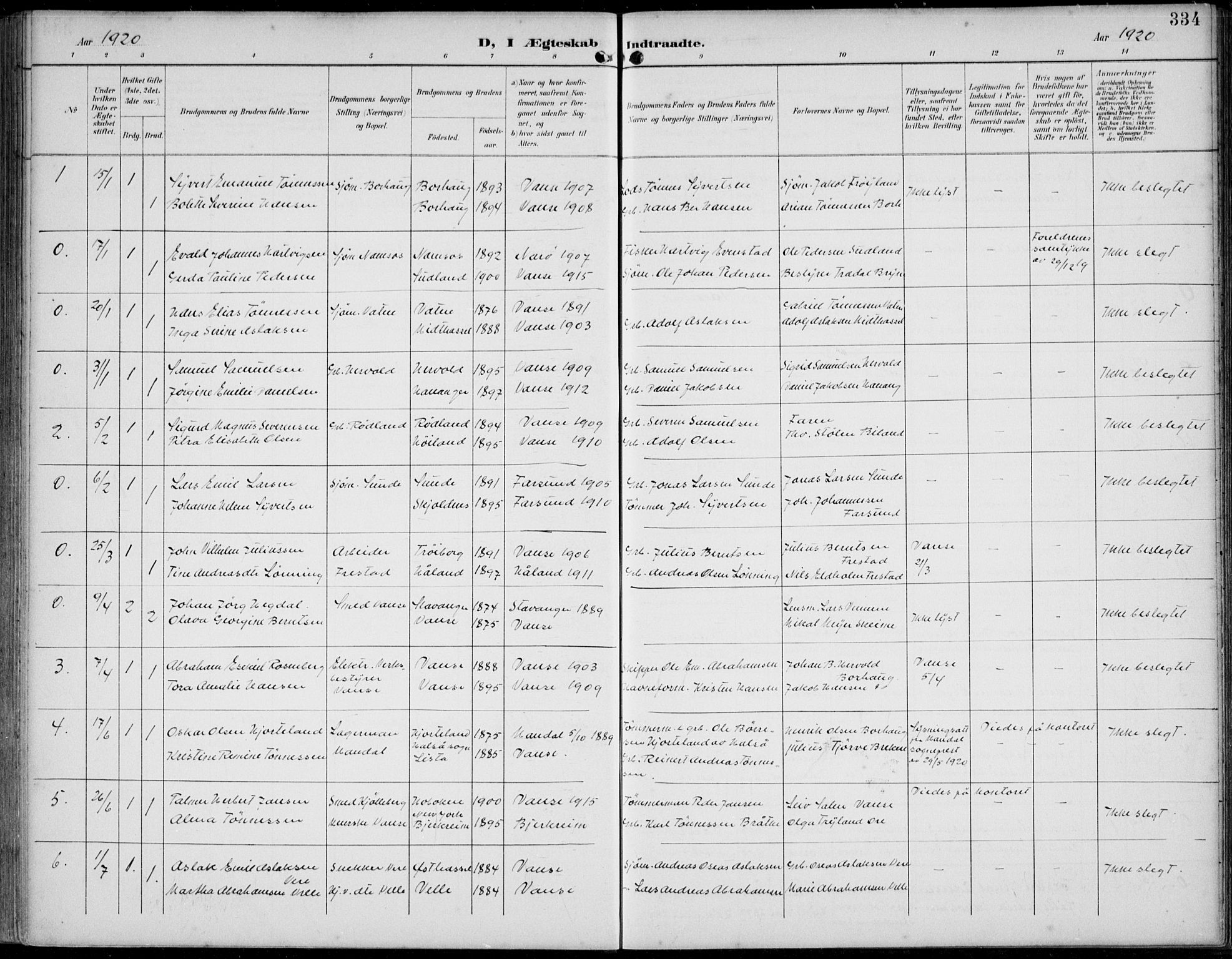 Lista sokneprestkontor, SAK/1111-0027/F/Fb/L0005: Klokkerbok nr. B 5, 1892-1923, s. 334