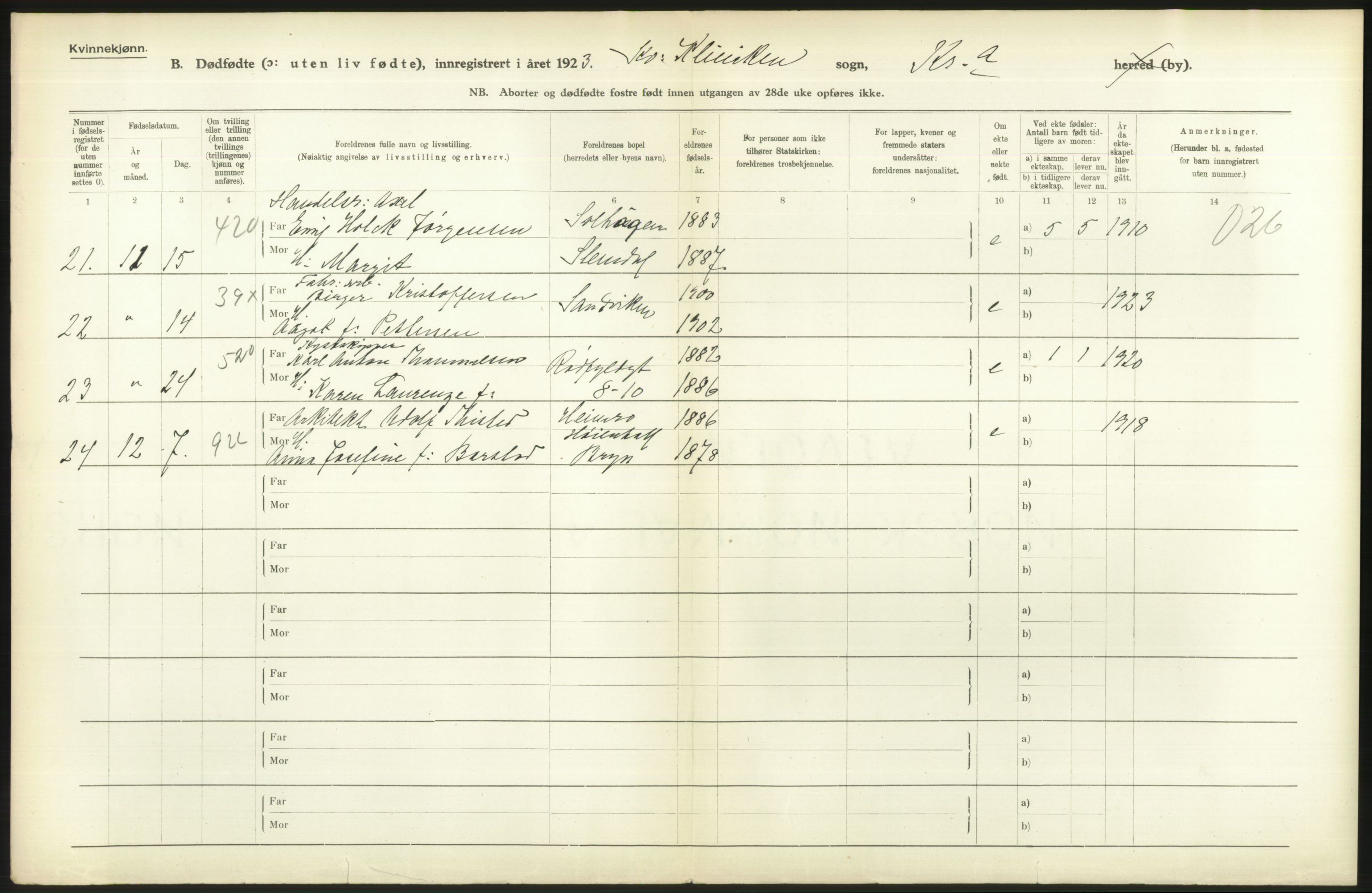 Statistisk sentralbyrå, Sosiodemografiske emner, Befolkning, RA/S-2228/D/Df/Dfc/Dfcc/L0010: Kristiania: Døde, dødfødte, 1923, s. 104