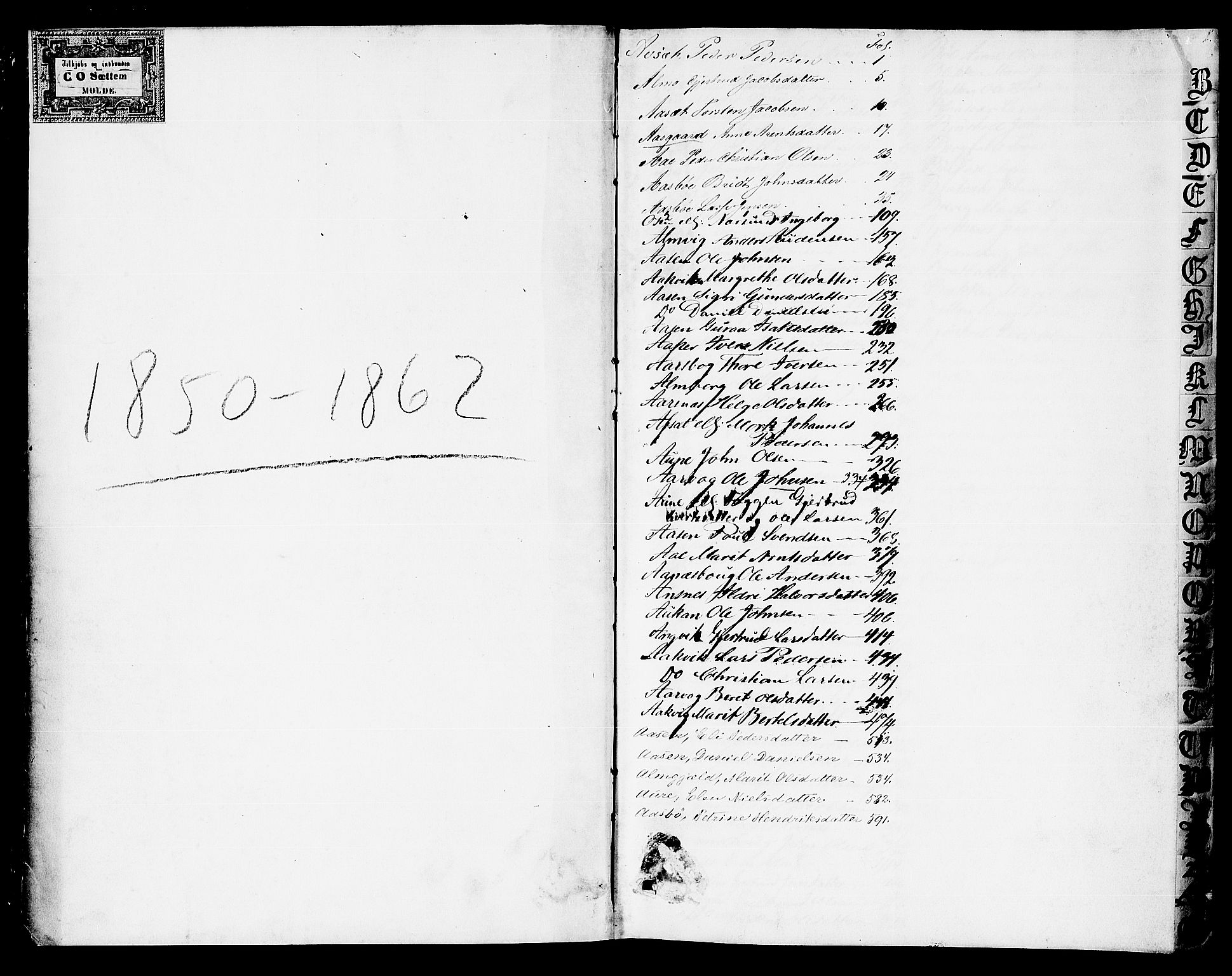 Nordmøre sorenskriveri, SAT/A-4132/1/3/3A/L0033: Utlodningsprotokoll nr. 02, 1850-1862, s. 1