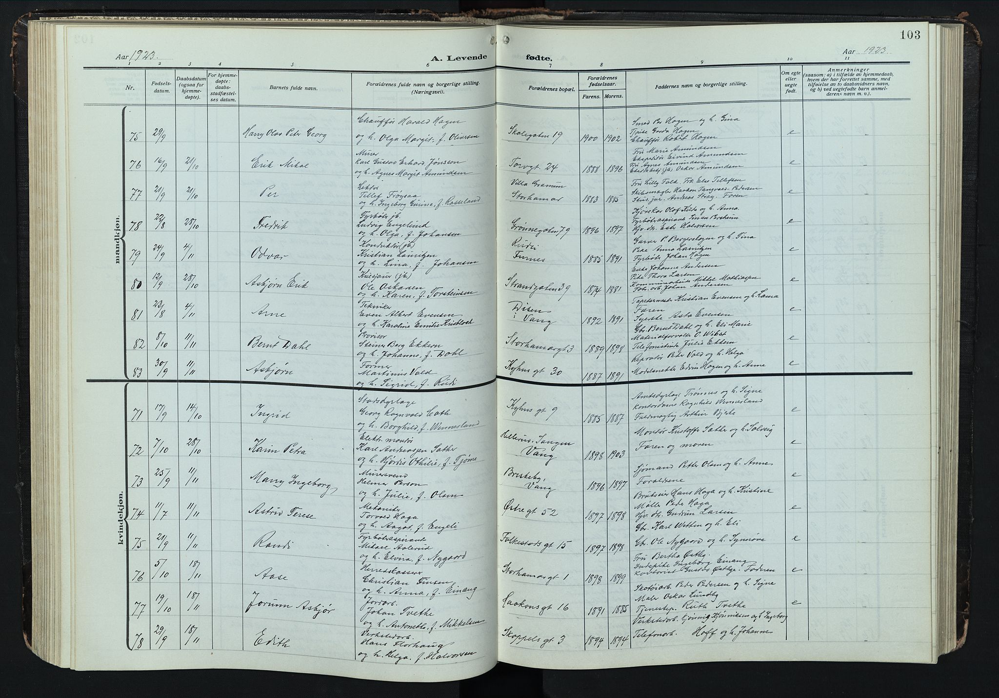 Hamar prestekontor, AV/SAH-DOMPH-002/H/Ha/Hab/L0004: Klokkerbok nr. 4, 1915-1942, s. 103