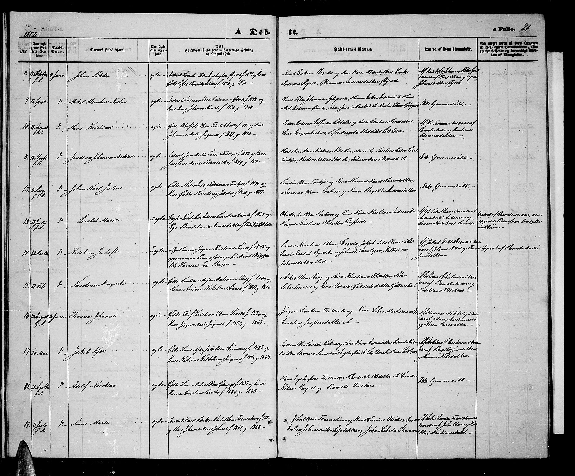 Lenvik sokneprestembete, AV/SATØ-S-1310/H/Ha/Hab/L0005klokker: Klokkerbok nr. 5, 1870-1880, s. 21